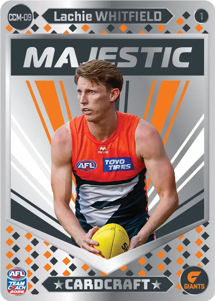 AFL 2026 Teamcoach Card Craft Majestic trading card of Lachie Whitfield.