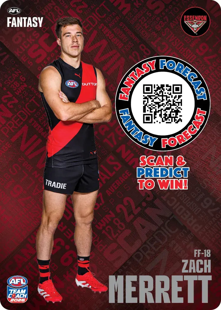AFL 2026 Teamcoach Fantasy Forecast trading card of Zach Merrett.