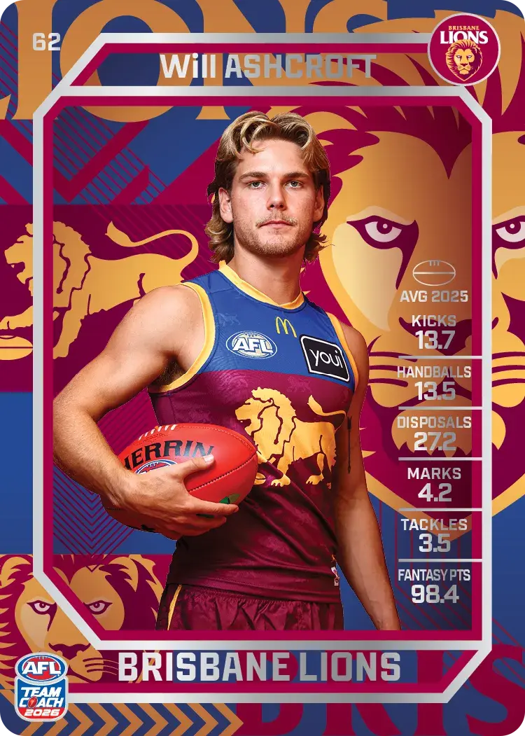 AFL 2026 Teamcoach Base Silver trading card of Will Ashcroft.