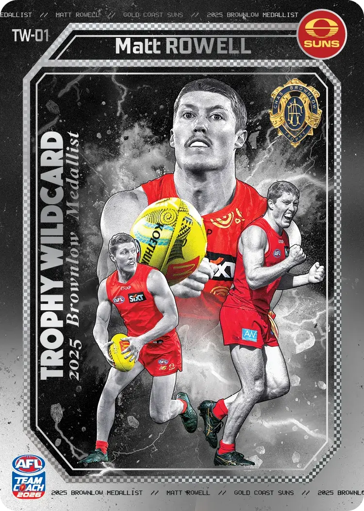 AFL 2026 Teamcoach Trophy Wildcards Silver trading card of Matt Rowell.