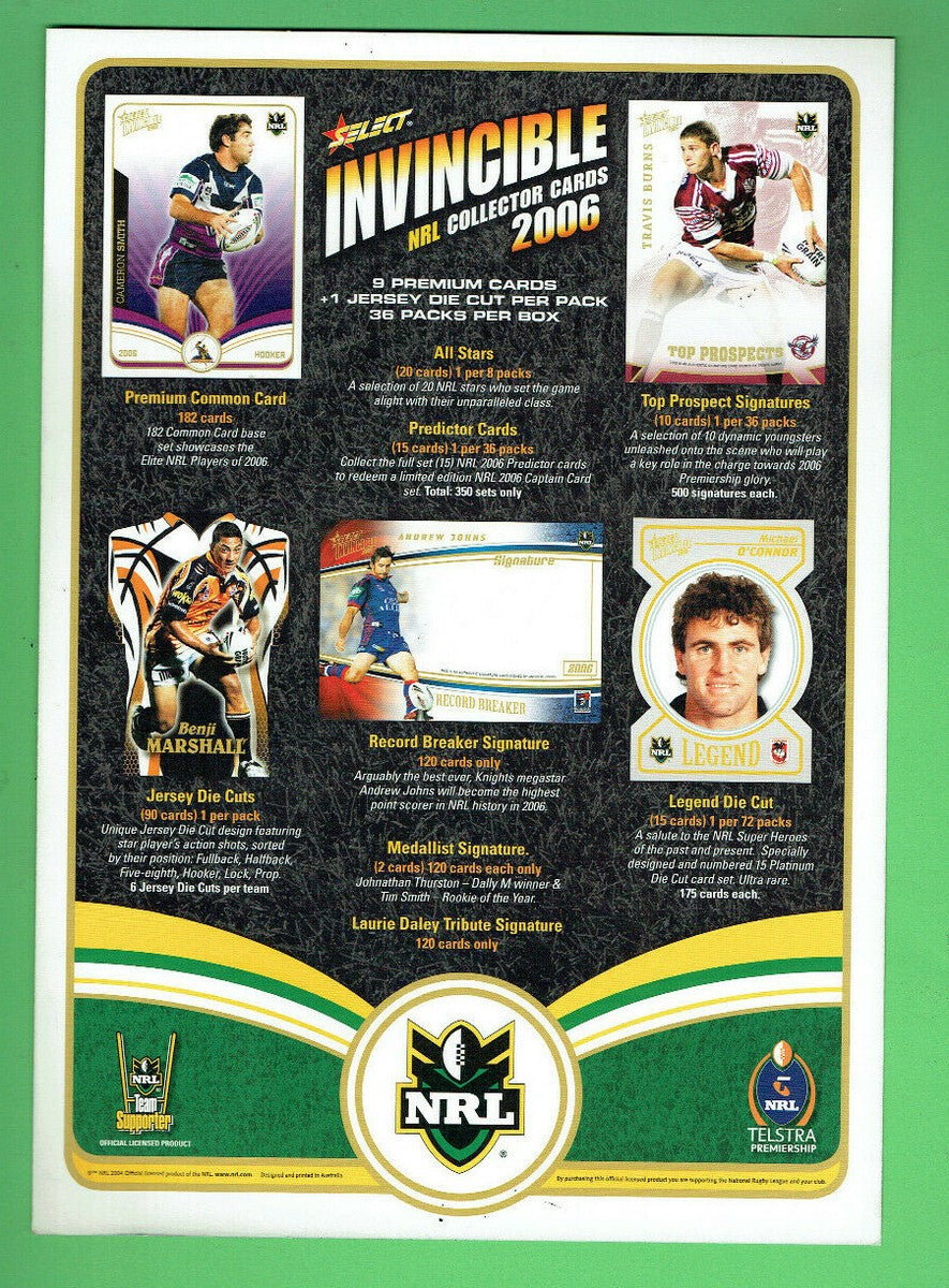 2006 NRL Select Invincible Trading Cards