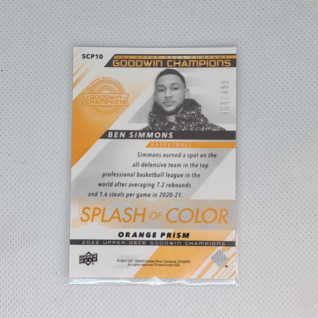 2022 Goodwin Champions Splash of Color Orange Prizm Ben Simmons 25/499