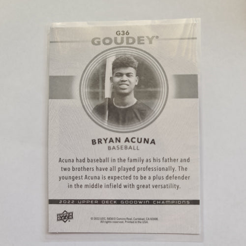2022 Goodwin Champions - Goudey Insert - #G36 - Bryan Acuna