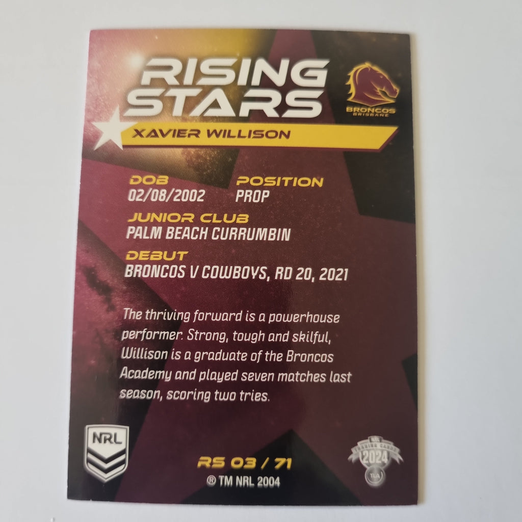 NRL 2024 Traders - Rising Stars - #RS03 - Xavier Willison - Broncos