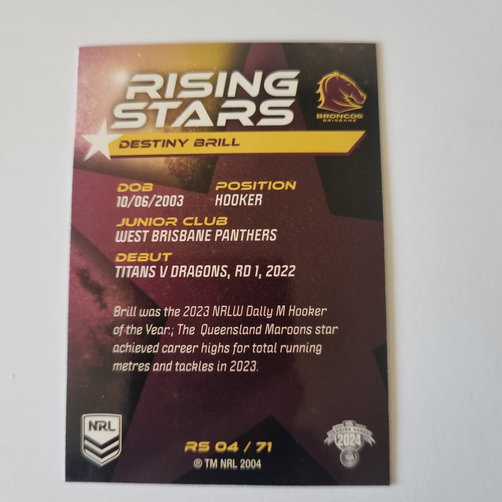 NRL 2024 Traders - Rising Stars - #RS04 - Destiny Brill - Broncos