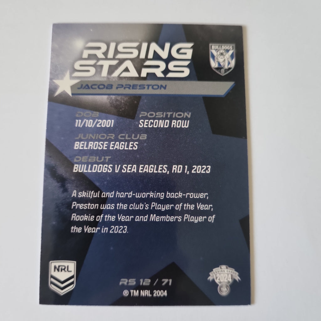 NRL 2024 Traders - Rising Stars - #RS12 - Jacob Preston - Bulldogs