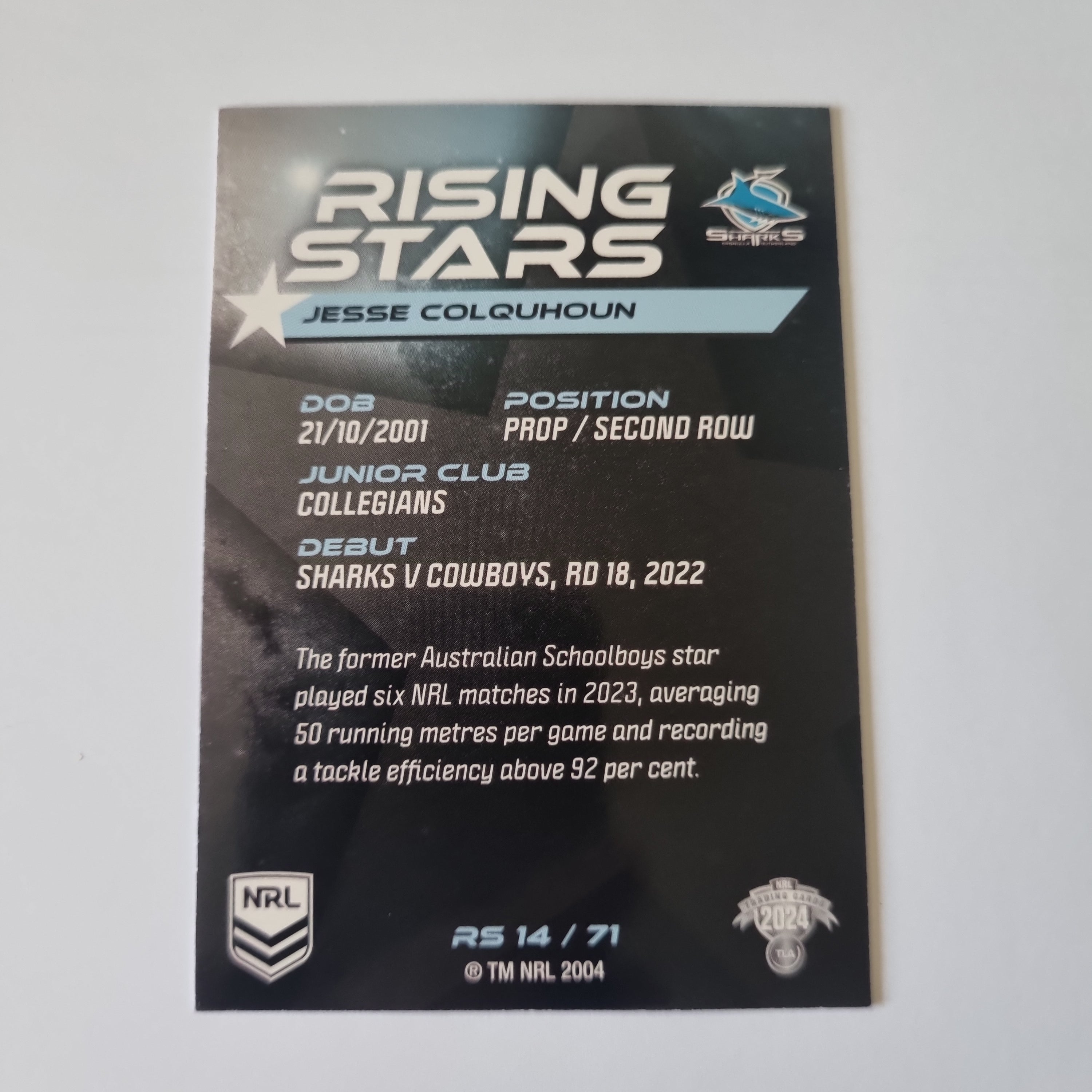 NRL 2024 Traders - Rising Stars - #RS14 - Jesse Colquhoun - Sharks