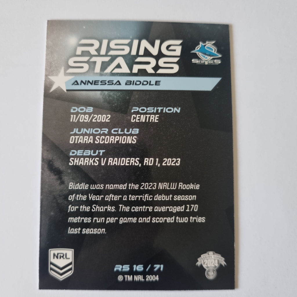 NRL 2024 Traders - Rising Stars - #RS16 - Annessa Biddle - Sharks