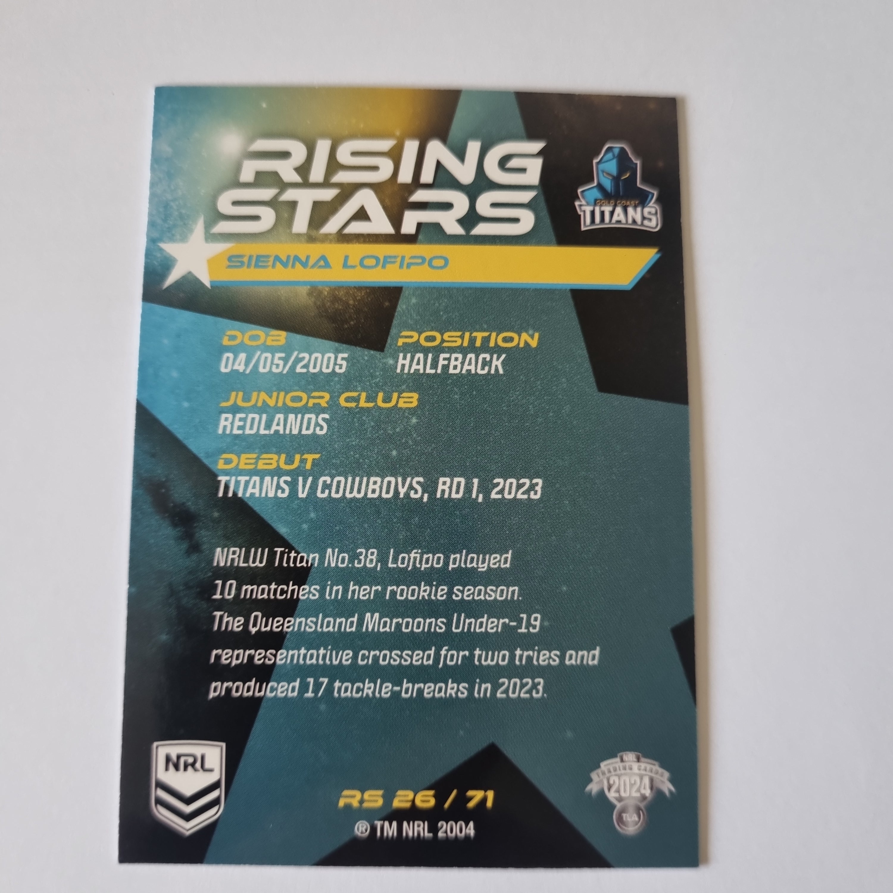 NRL 2024 Traders - Rising Stars - #RS26 - Sienna Lofipo - Titans