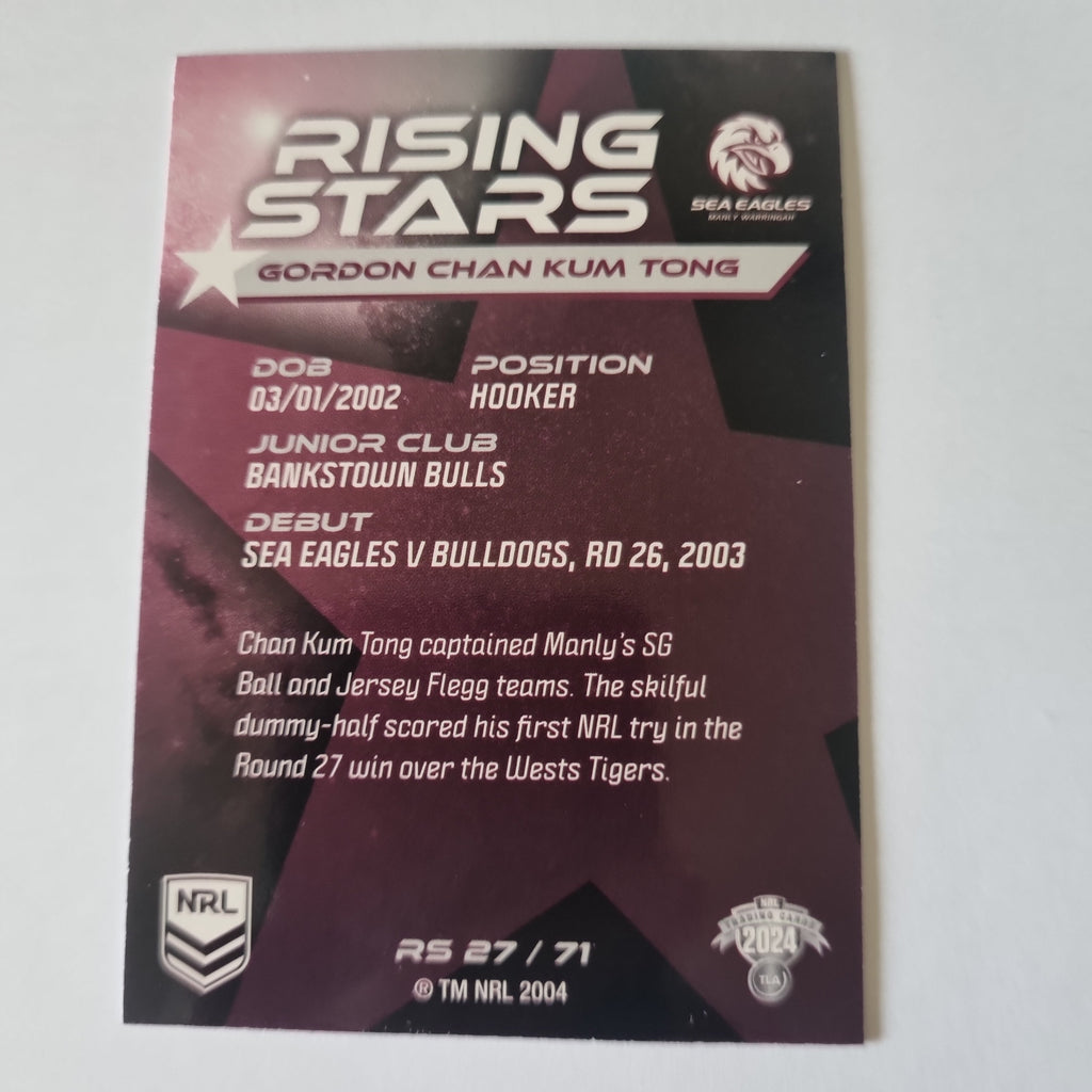 NRL 2024 Traders - Rising Stars - RS27 Gordon Chan Kum Tong Sea Eagles