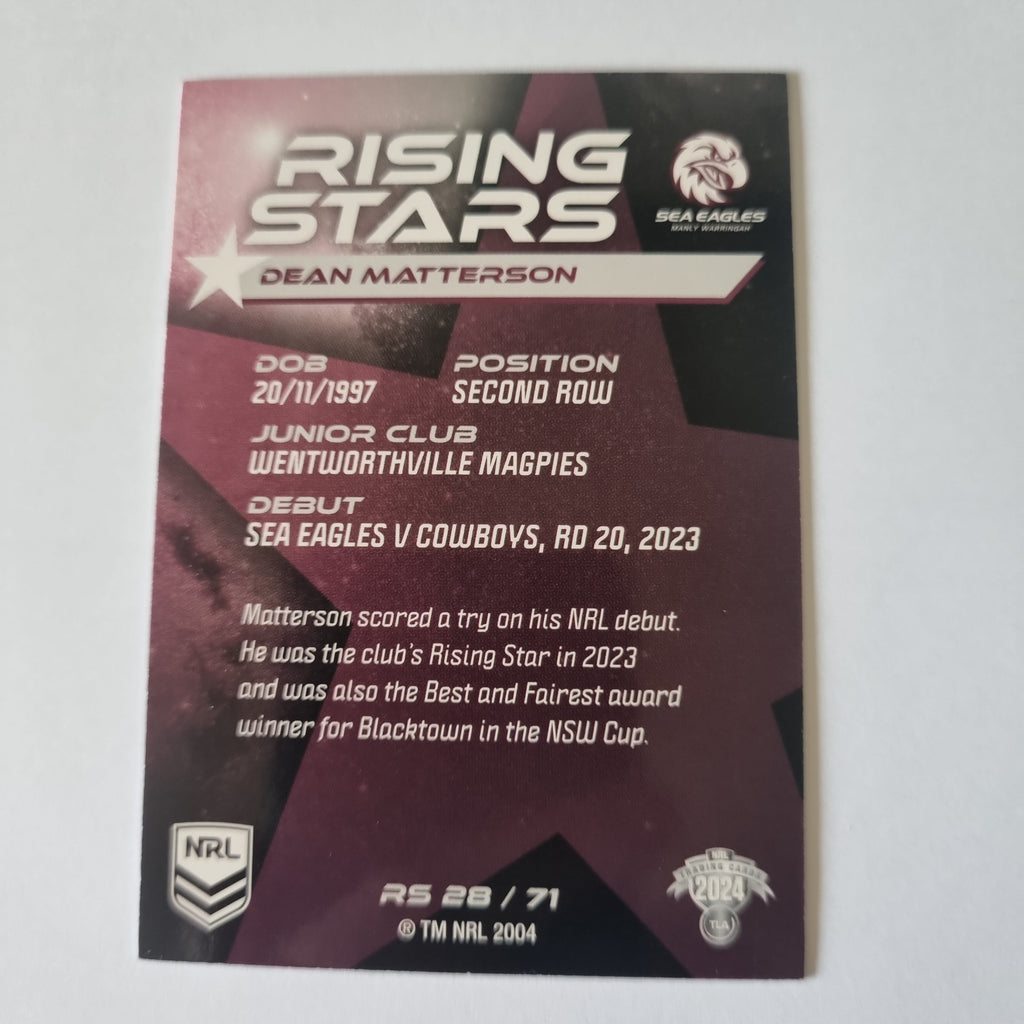 NRL 2024 Traders - Rising Stars - #RS28 - Dean Matterson - Sea Eagles