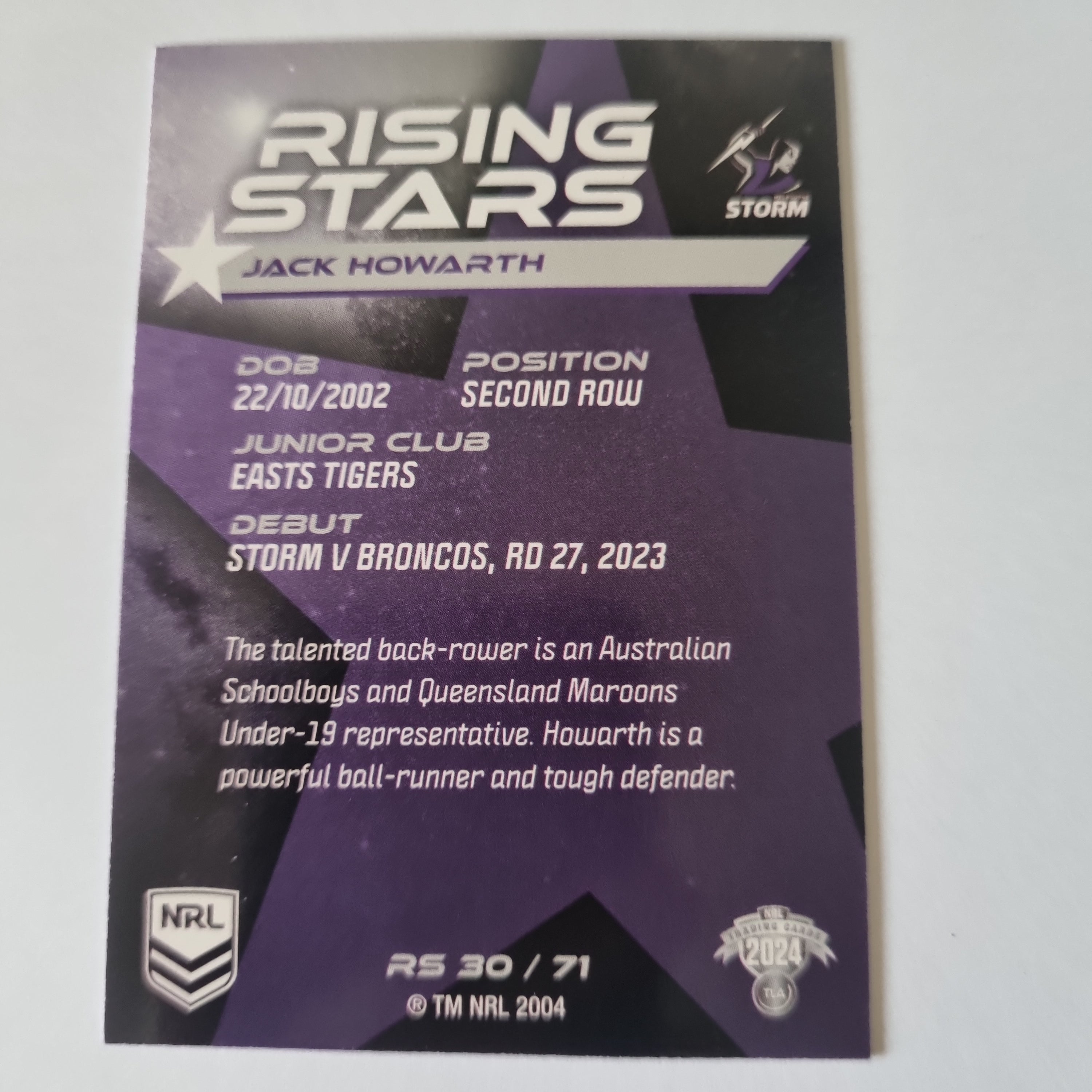 NRL 2024 Traders - Rising Stars - #RS30 - Jack Howarth - Storm