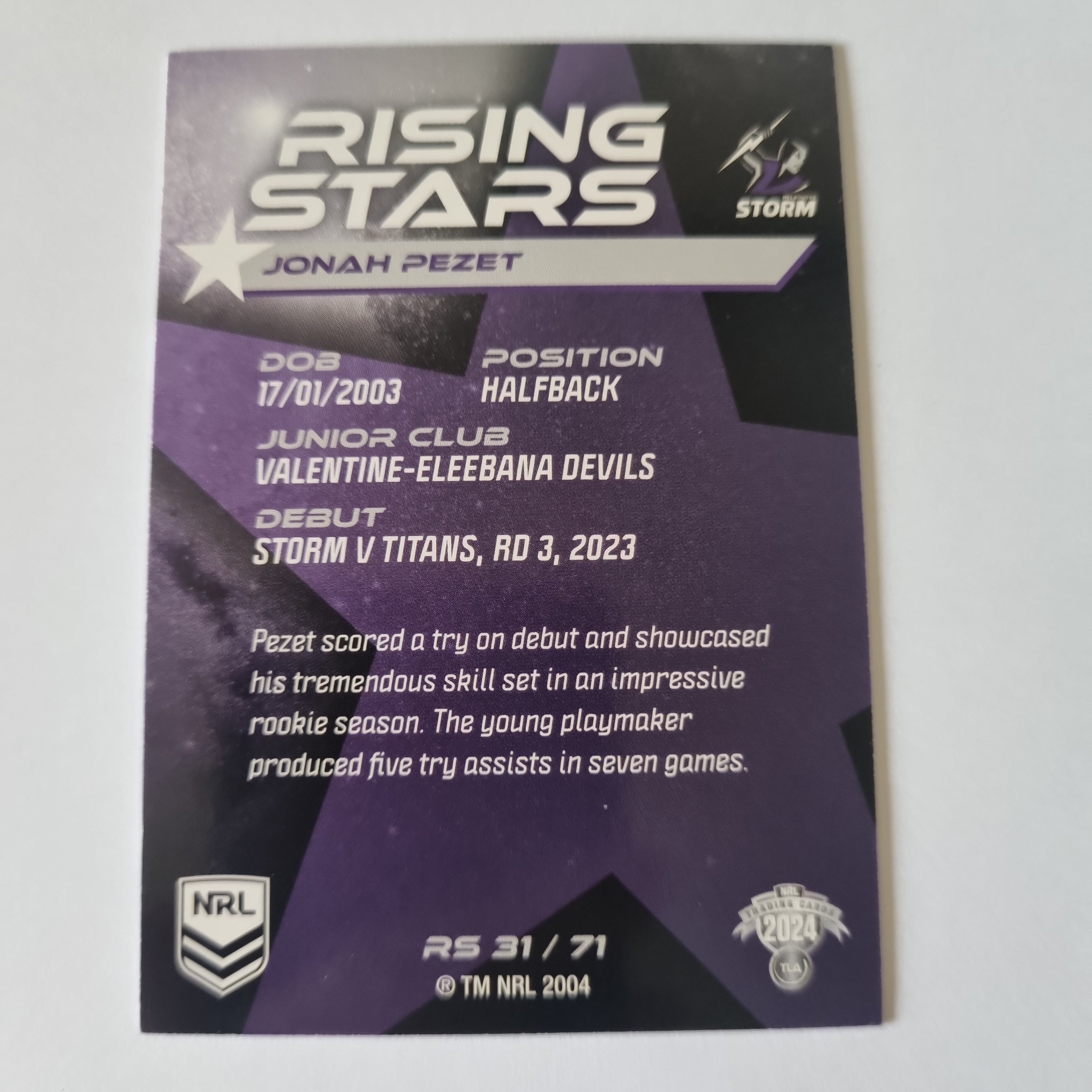NRL 2024 Traders - Rising Stars - #RS31 - Jonah Pezet - Storm