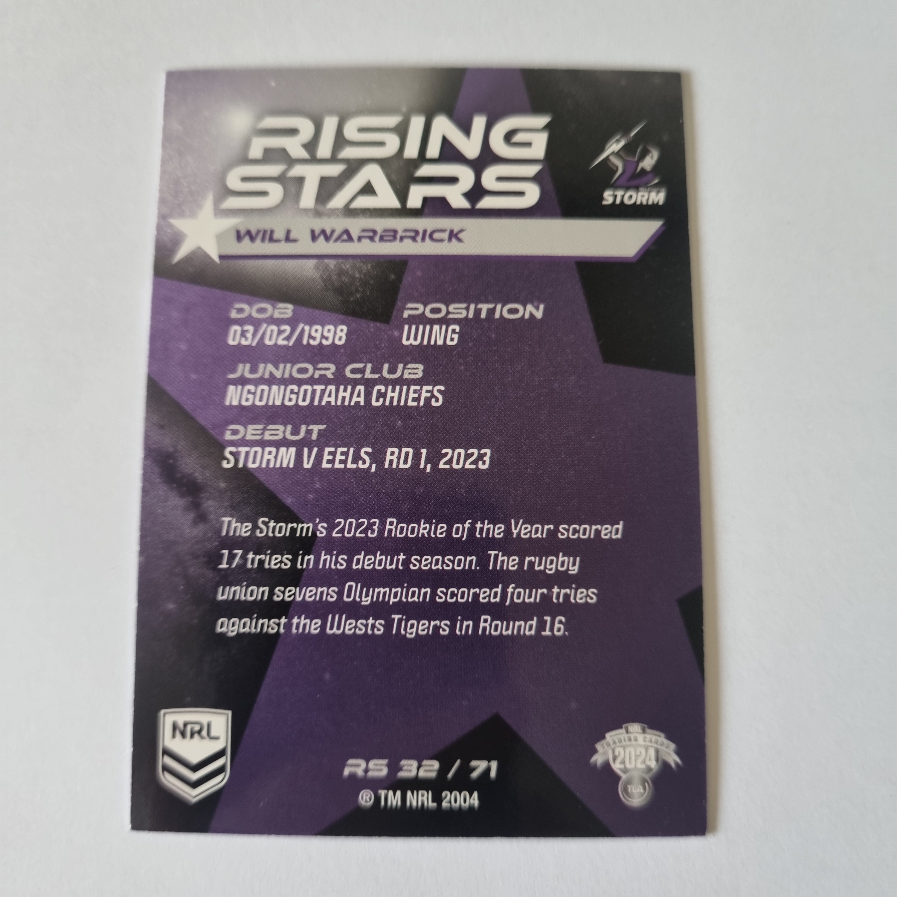 NRL 2024 Traders - Rising Stars - #RS32 - Will Warbrick - Storm