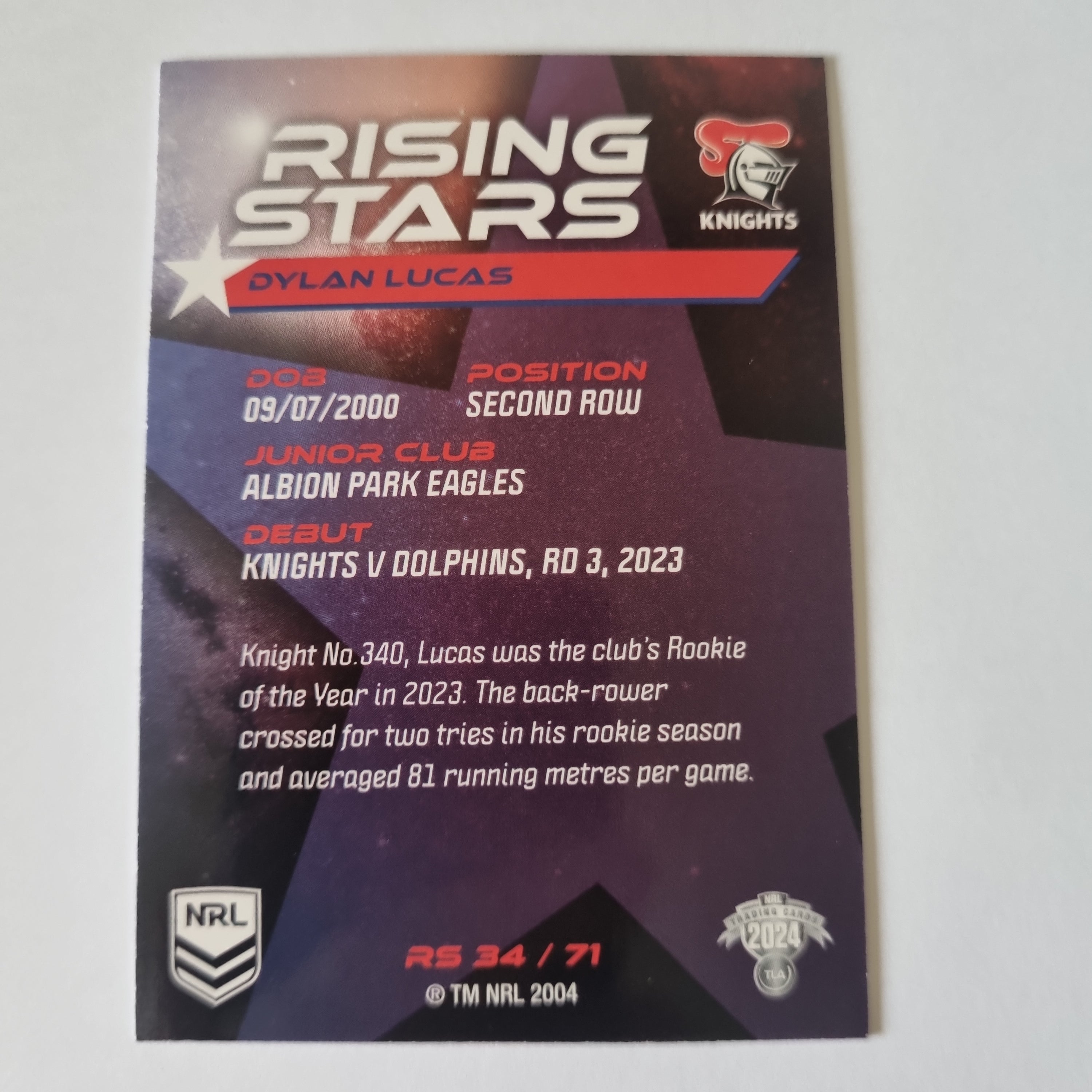 NRL 2024 Traders - Rising Stars - #RS34 - Dylan Lucas - Knights