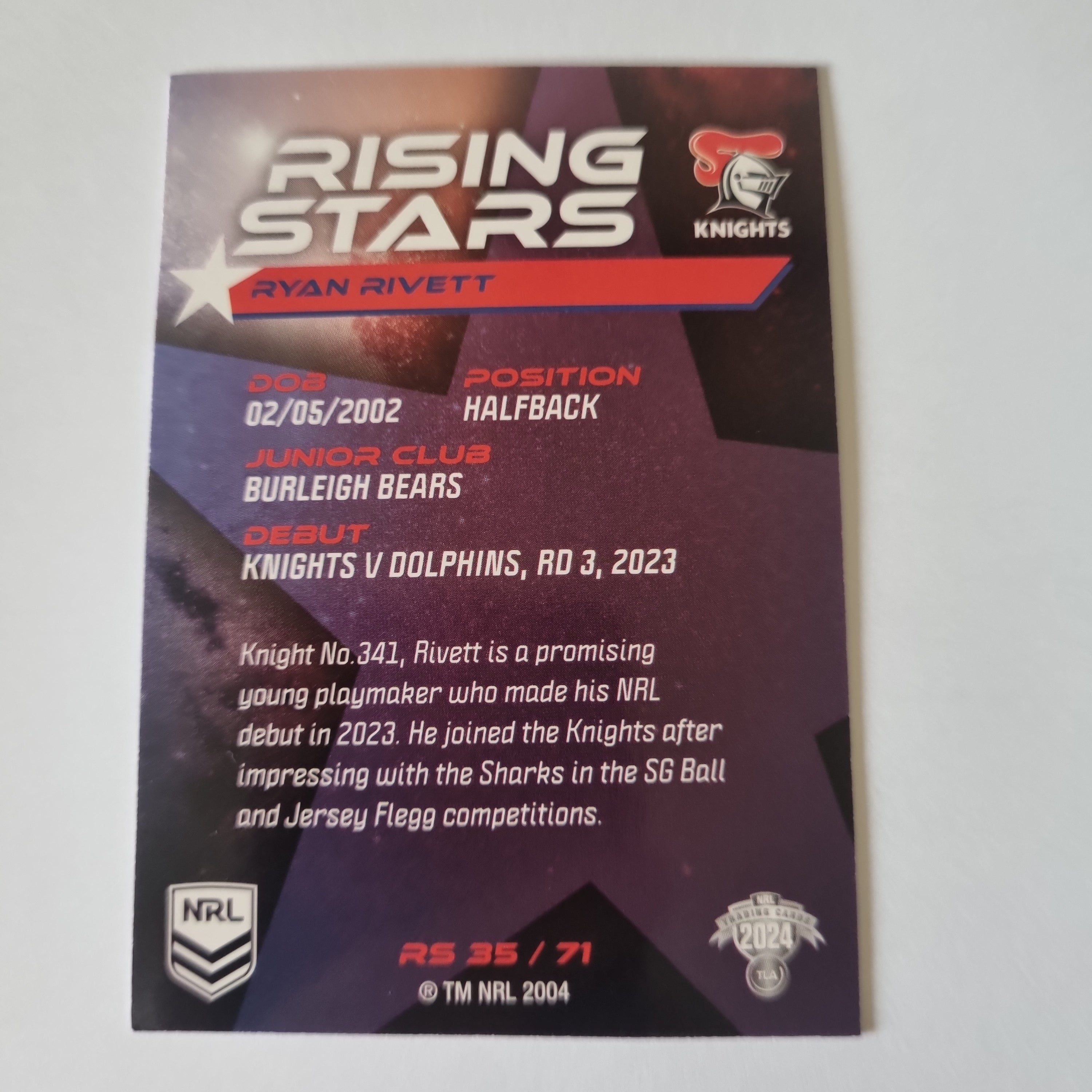 NRL 2024 Traders - Rising Stars - #RS35 - Ryan Rivett - Knights