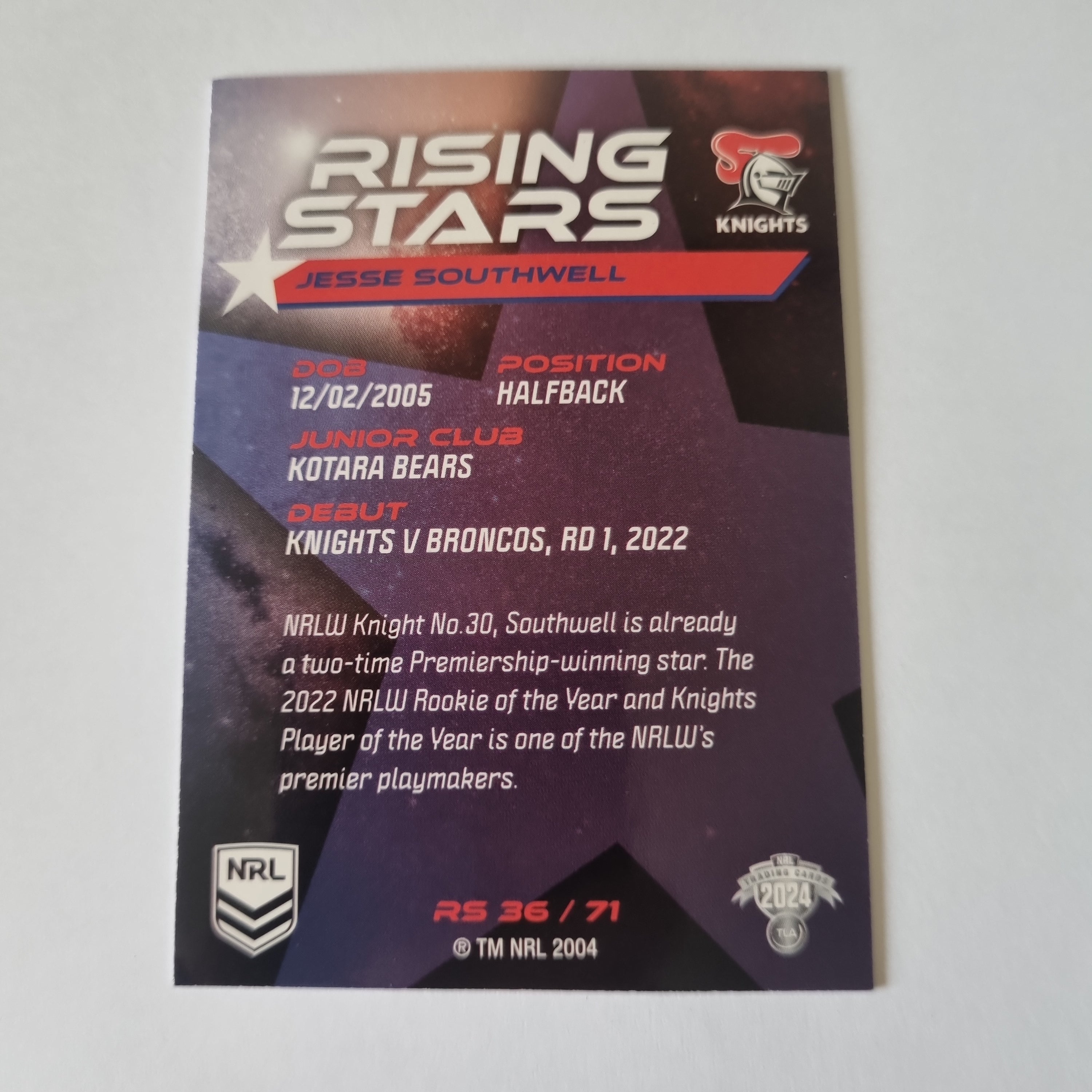 NRL 2024 Traders - Rising Stars - #RS36 - Jesse Southwell - Knights