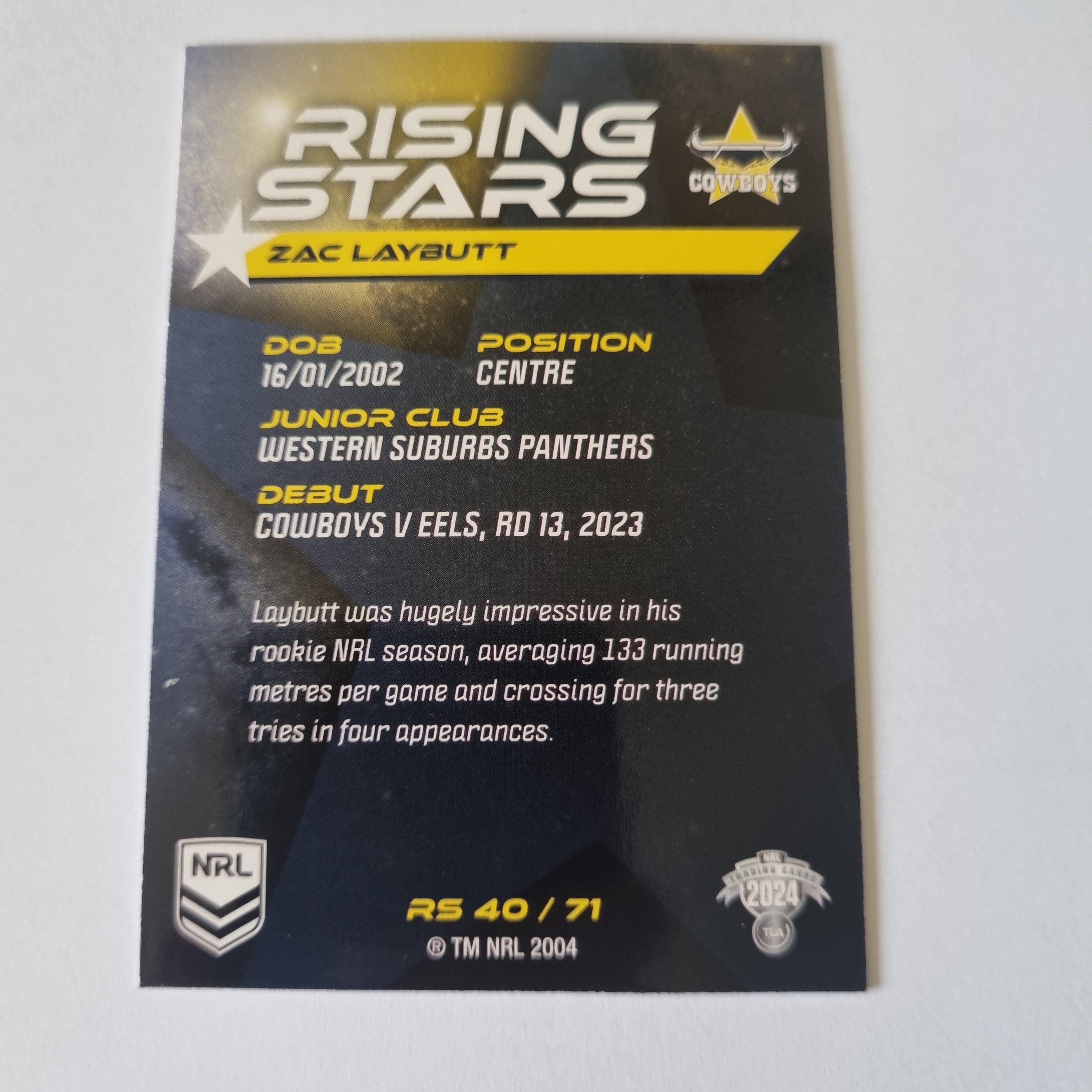 NRL 2024 Traders - Rising Stars - #RS40 - Zac Laybutt - Cowboys