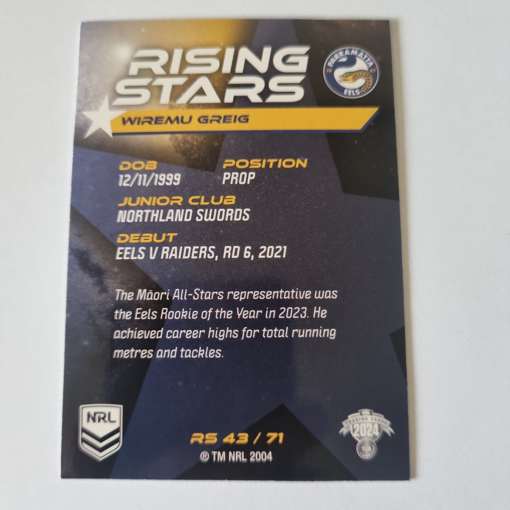 NRL 2024 Traders - Rising Stars - #RS43 - Wiremu Greig - Eels