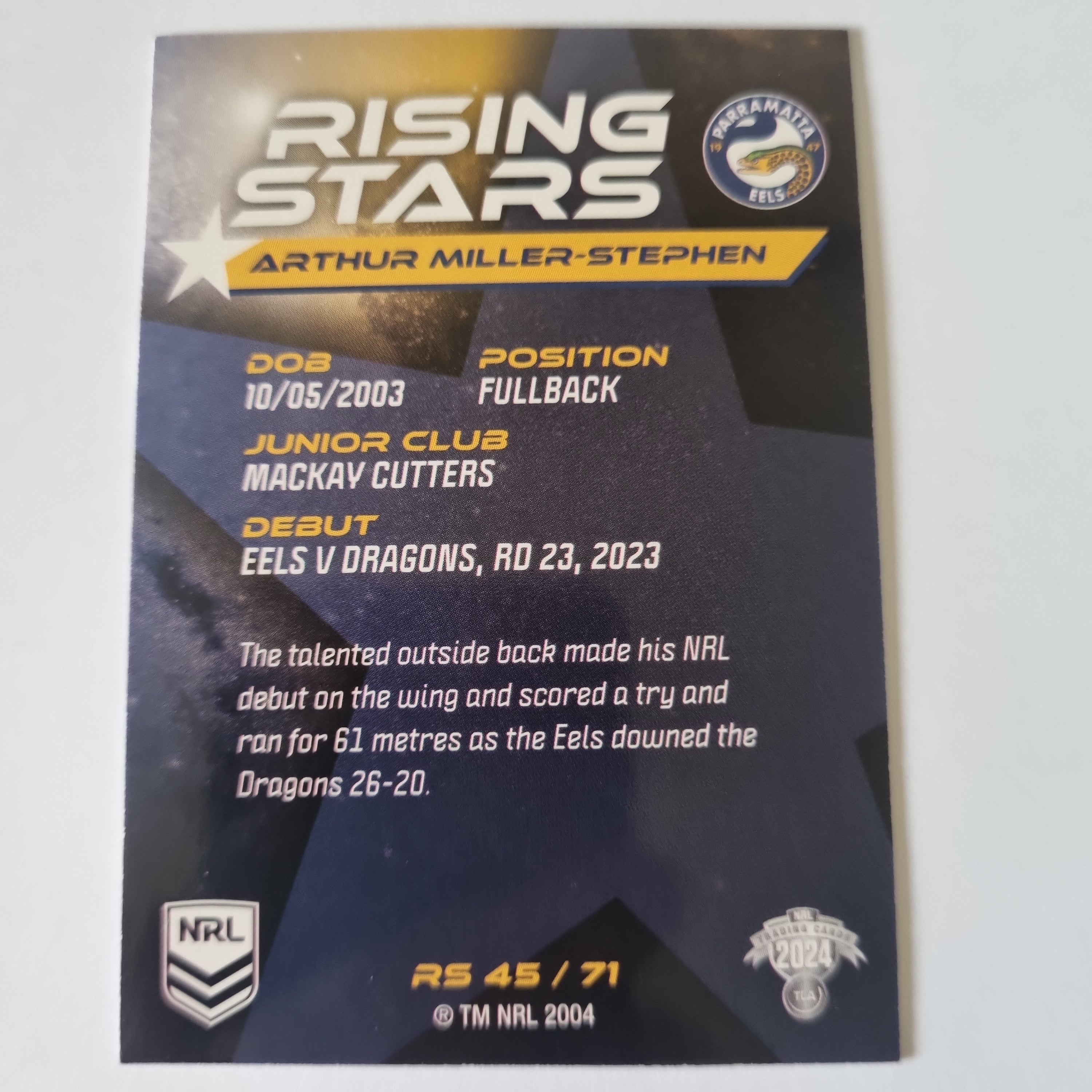 NRL 2024 Traders - Rising Stars - #RS45 - Arthur Miller-Stephen - Eels