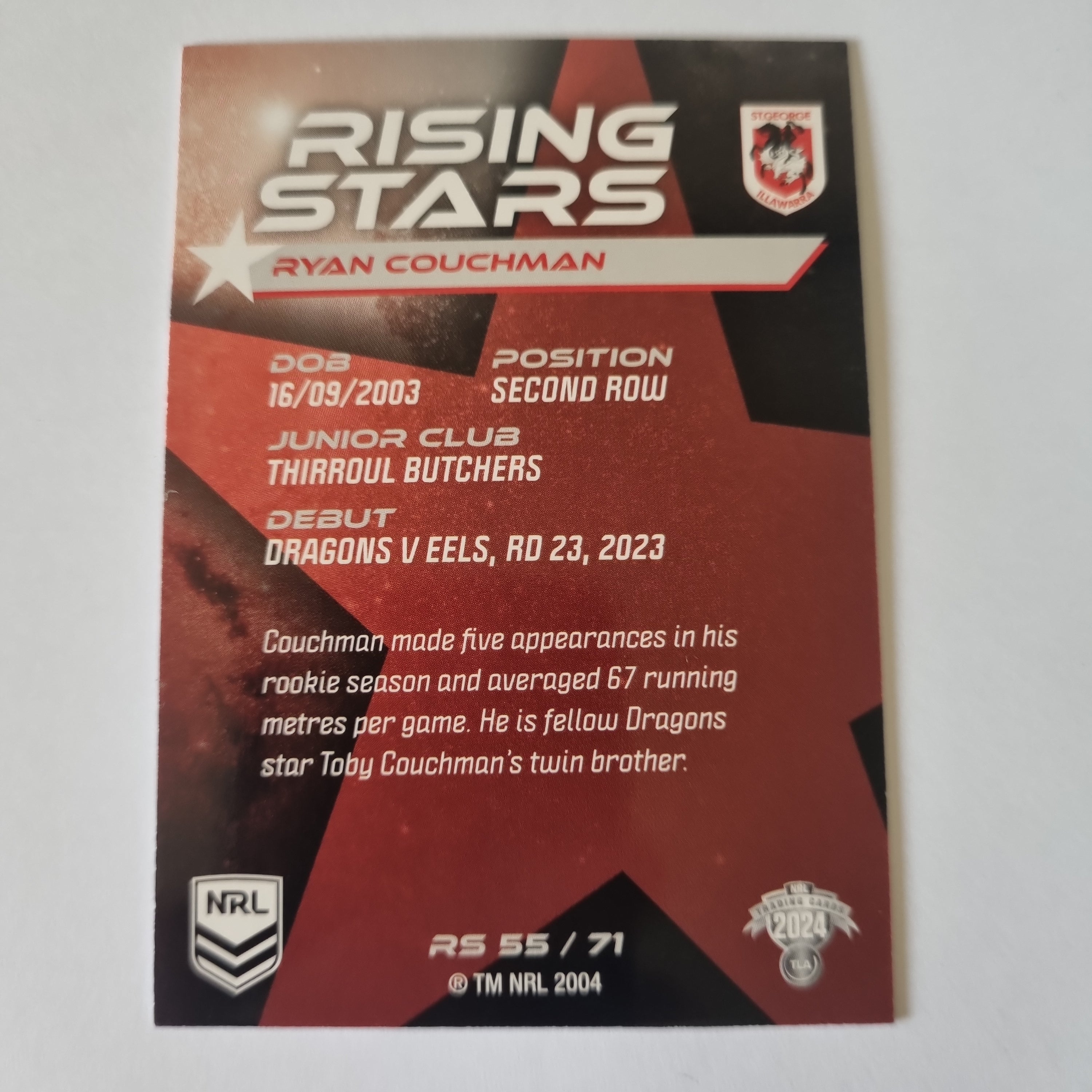 NRL 2024 Traders - Rising Stars - #RS55 - Ryan Couchman - Dragons