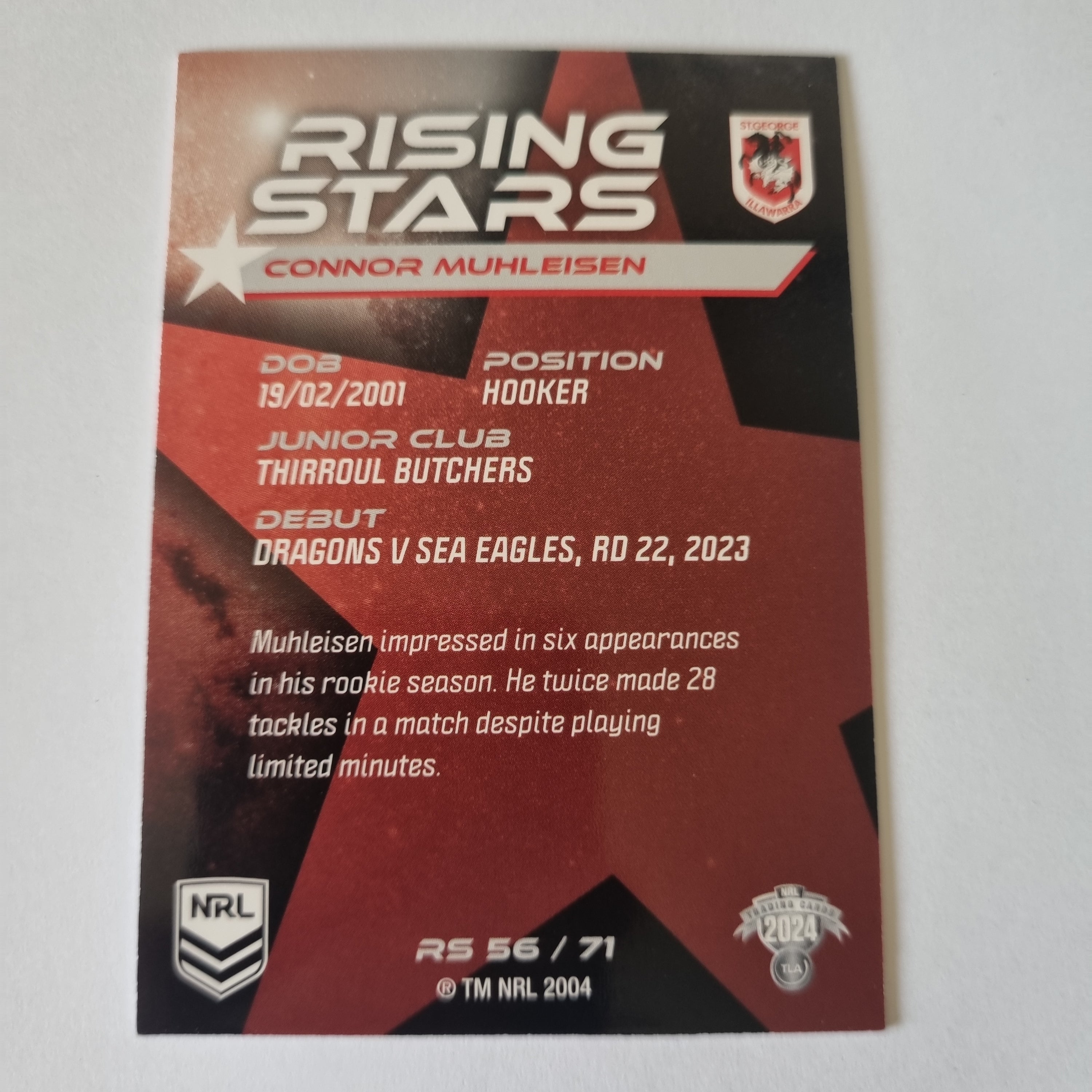 NRL 2024 Traders - Rising Stars - #RS56 - Connor Muhleisen - Dragons