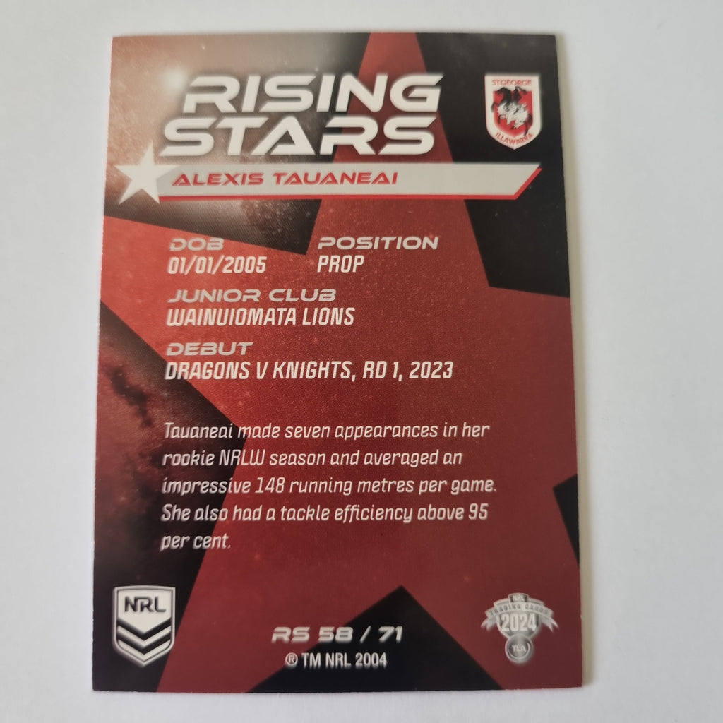 NRL 2024 Traders - Rising Stars - #RS58 - Alexis Tauaneai - Dragons