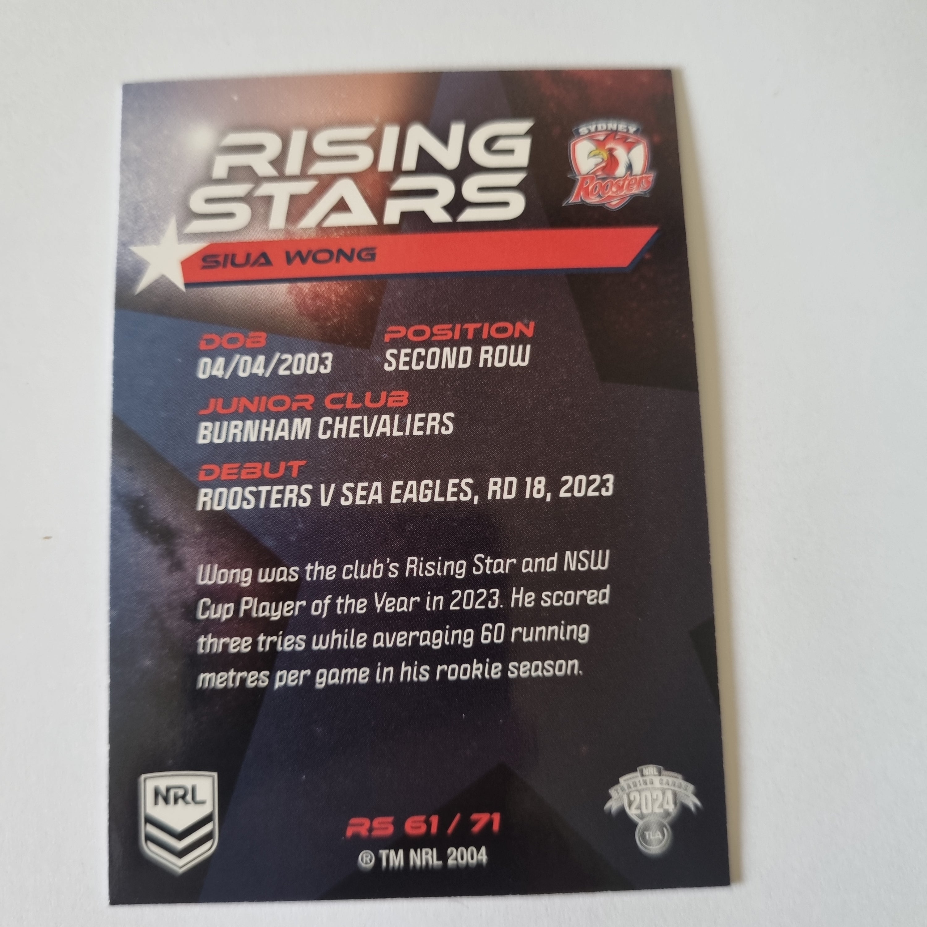 NRL 2024 Traders - Rising Stars - #RS61 - Suia Wong - Roosters