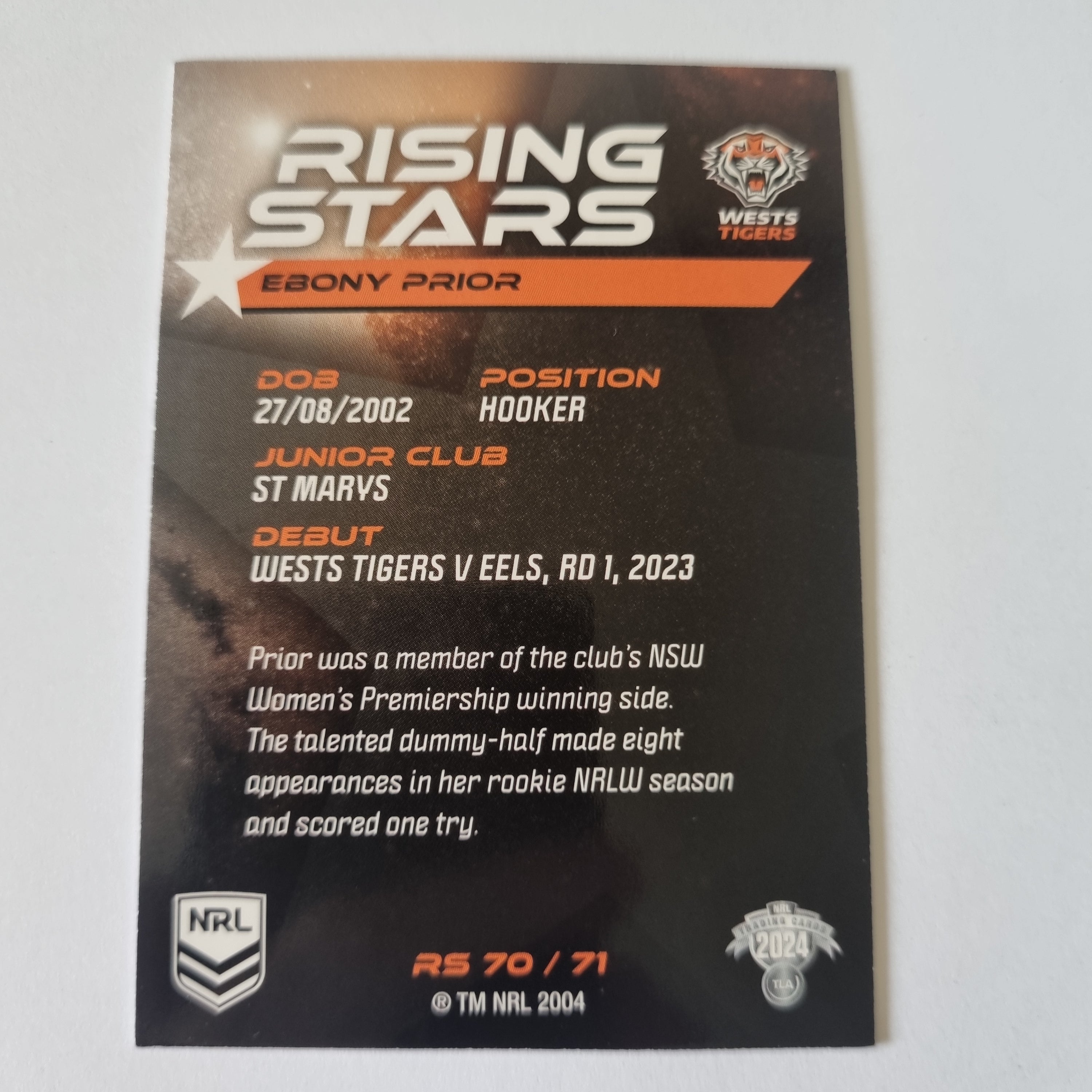 NRL 2024 Traders - Rising Stars - #RS70 - Ebony Prior - Wests Tigers