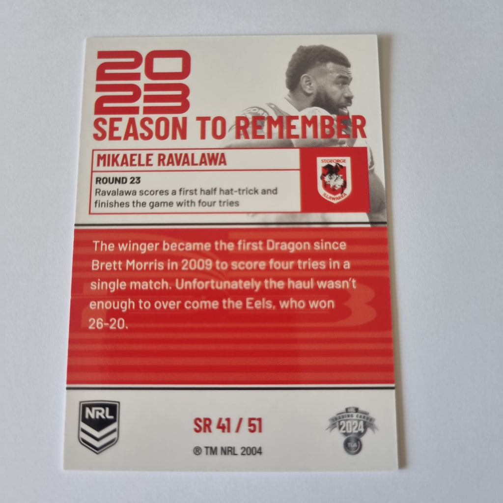 NRL 2024 Traders - Season to Remember - #SR41 Mikaele Ravalawa Dragons