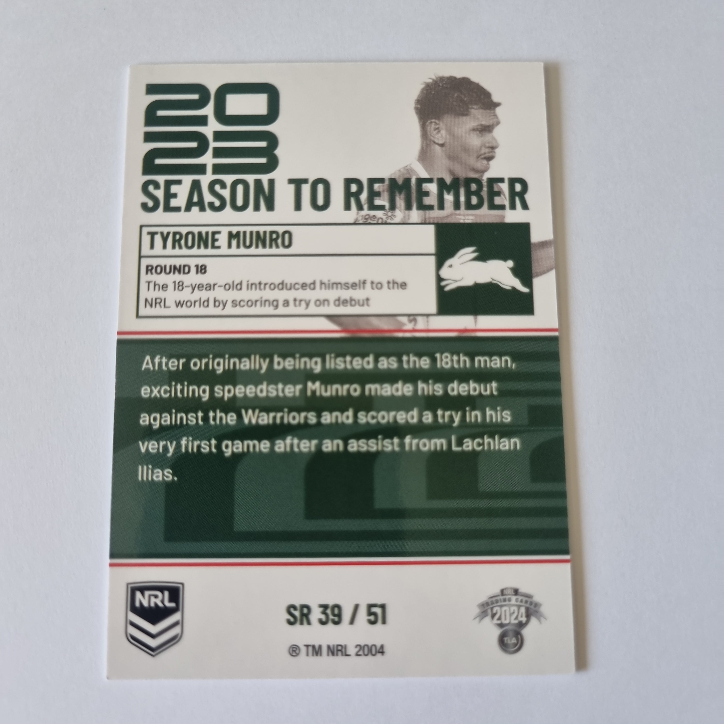 NRL 2024 Traders - Season to Remember - #SR39 - Tyrone Munro Rabbitohs