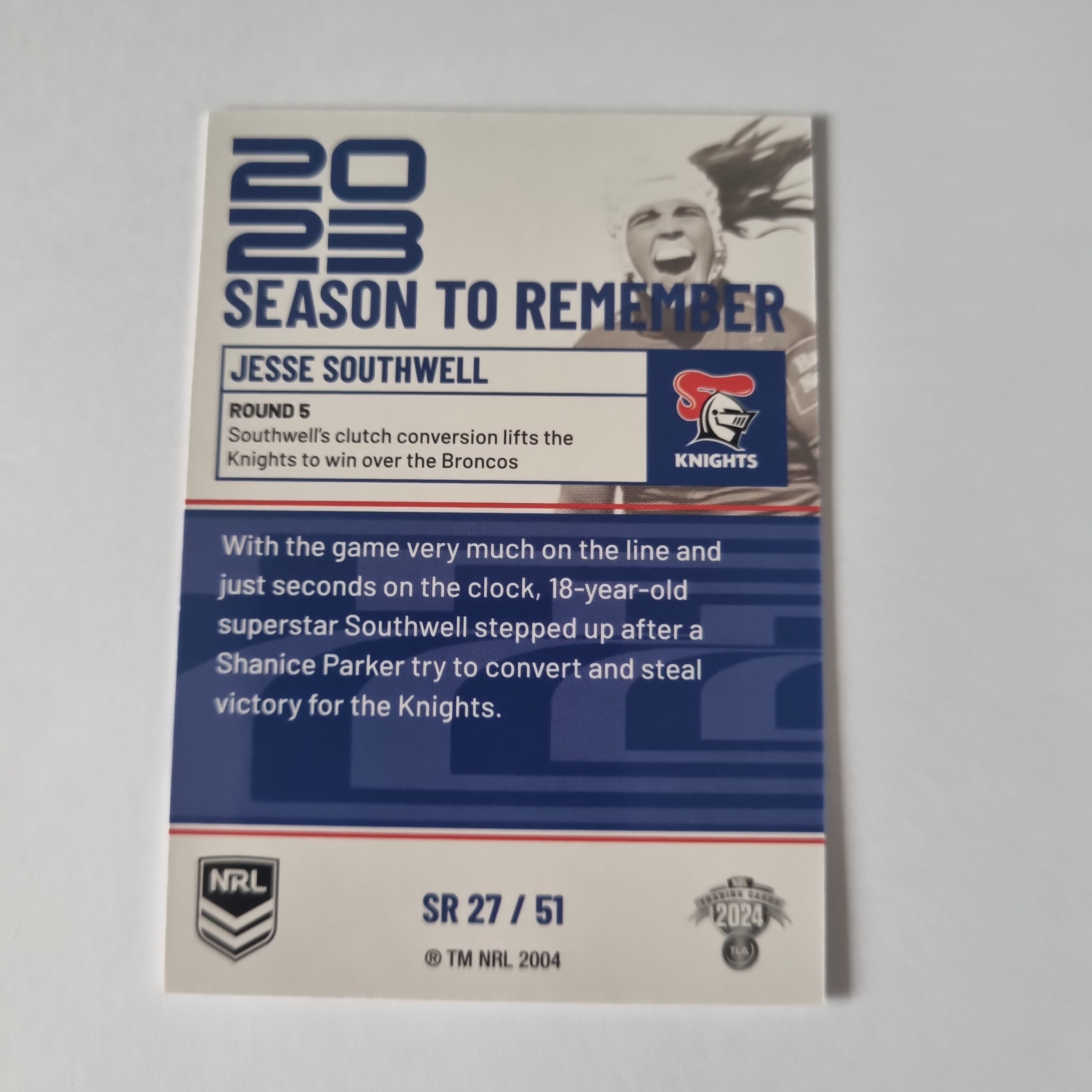 NRL 2024 Traders - Season to Remember - SR27 - Jesse Southwell Knights