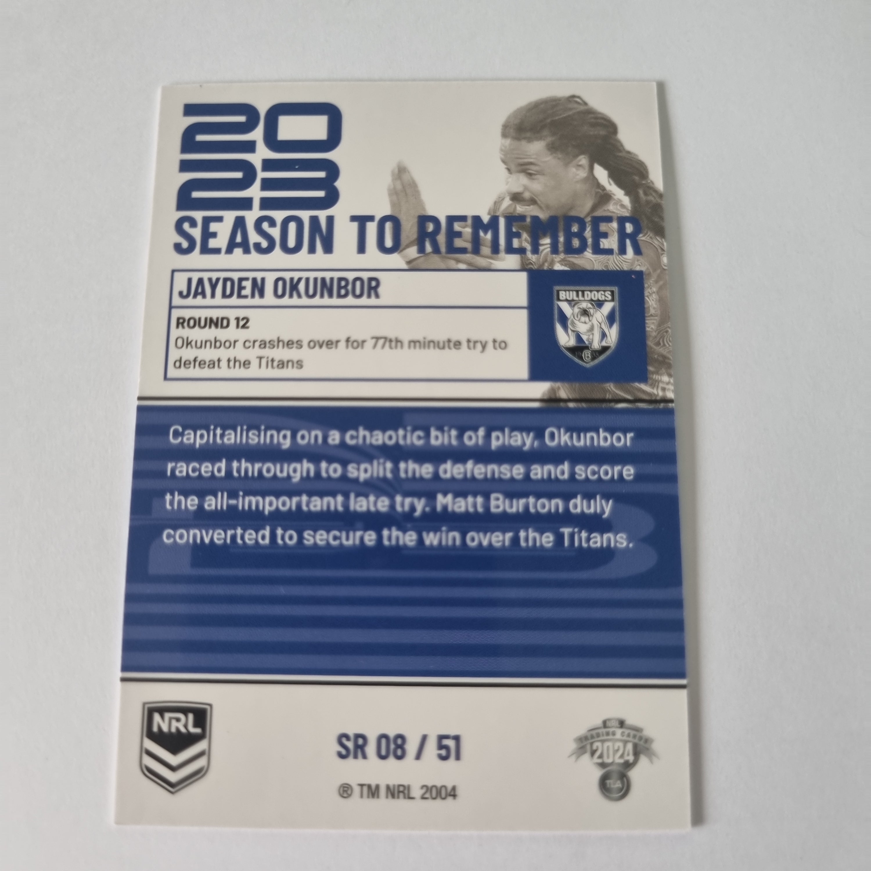 NRL 2024 Traders - Season to Remember - SR08 - Jayden Okunbor Bulldogs