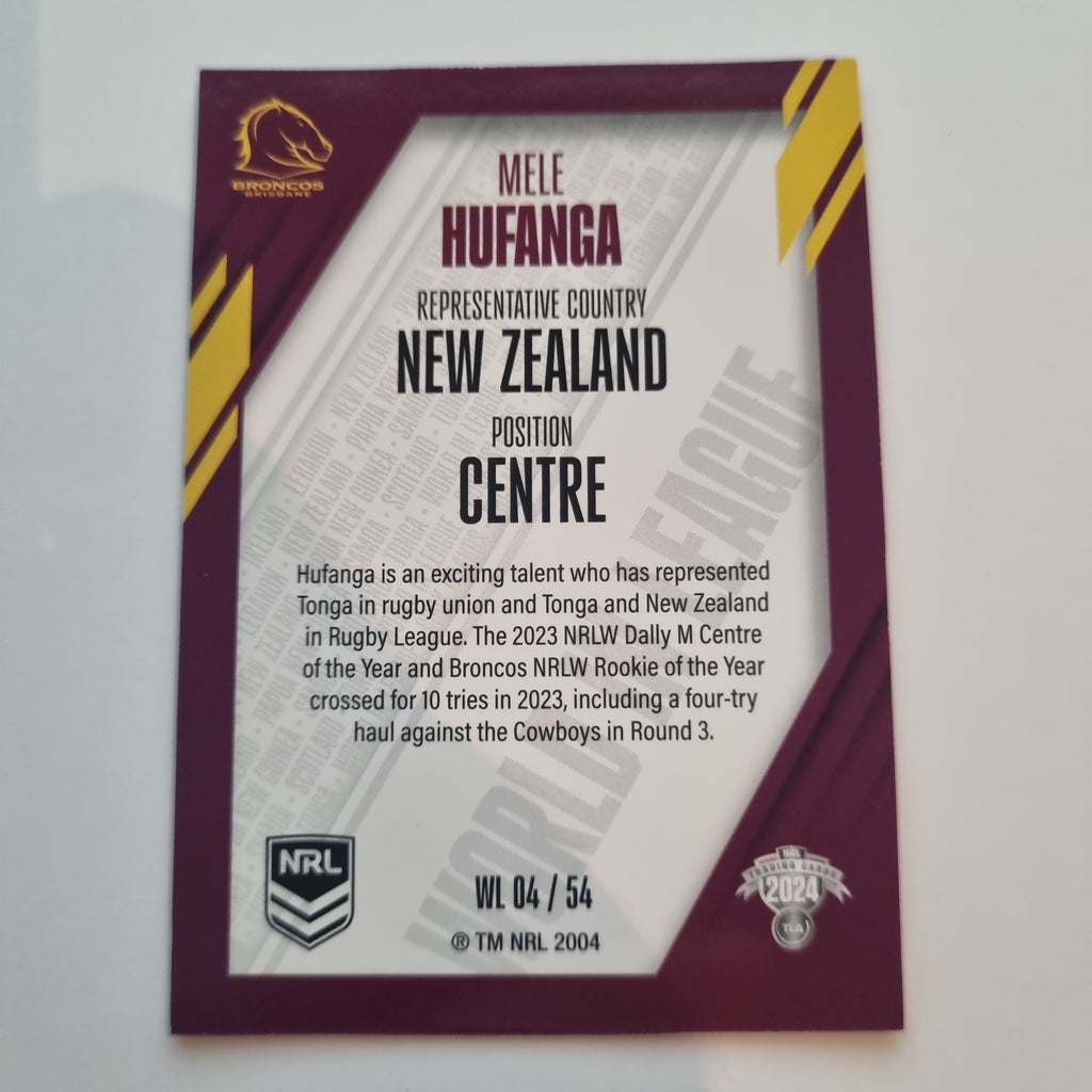 NRL 2024 Traders - World in League - #WL04 - Mele Hufanga - Broncos