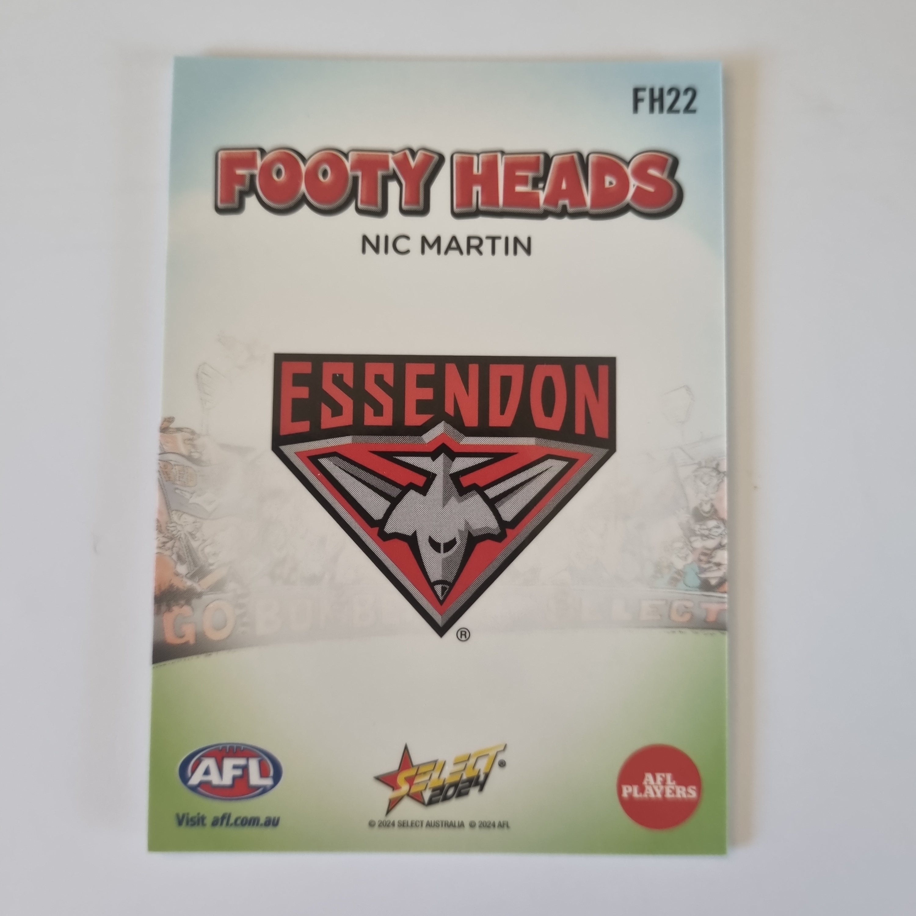 2024 Select Footy Stars - Footy Heads - FH22 - N. Martin - Essendon