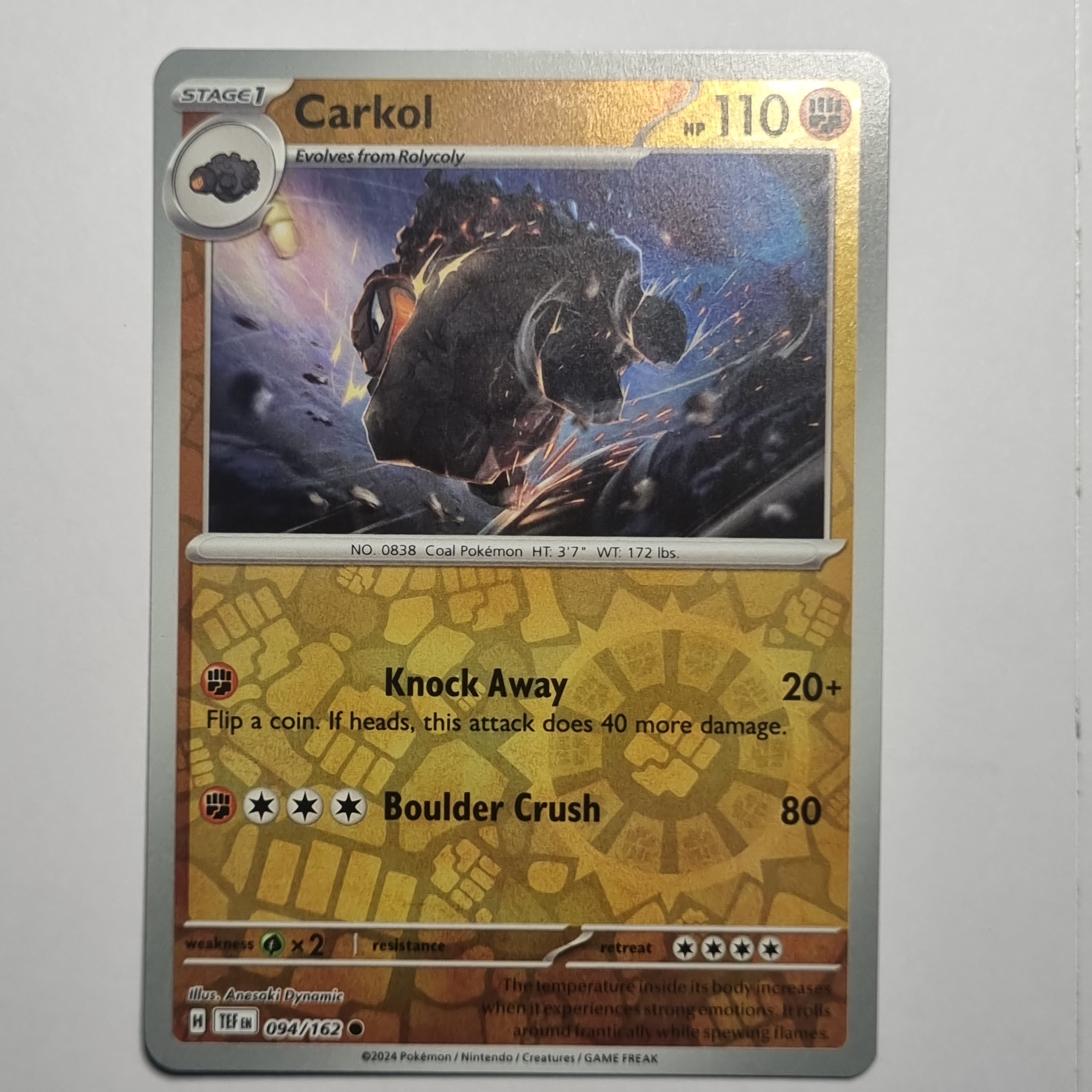 Pokemon TCG - Temporal Forces - #094 - Carkol - Reverse Holo - Common