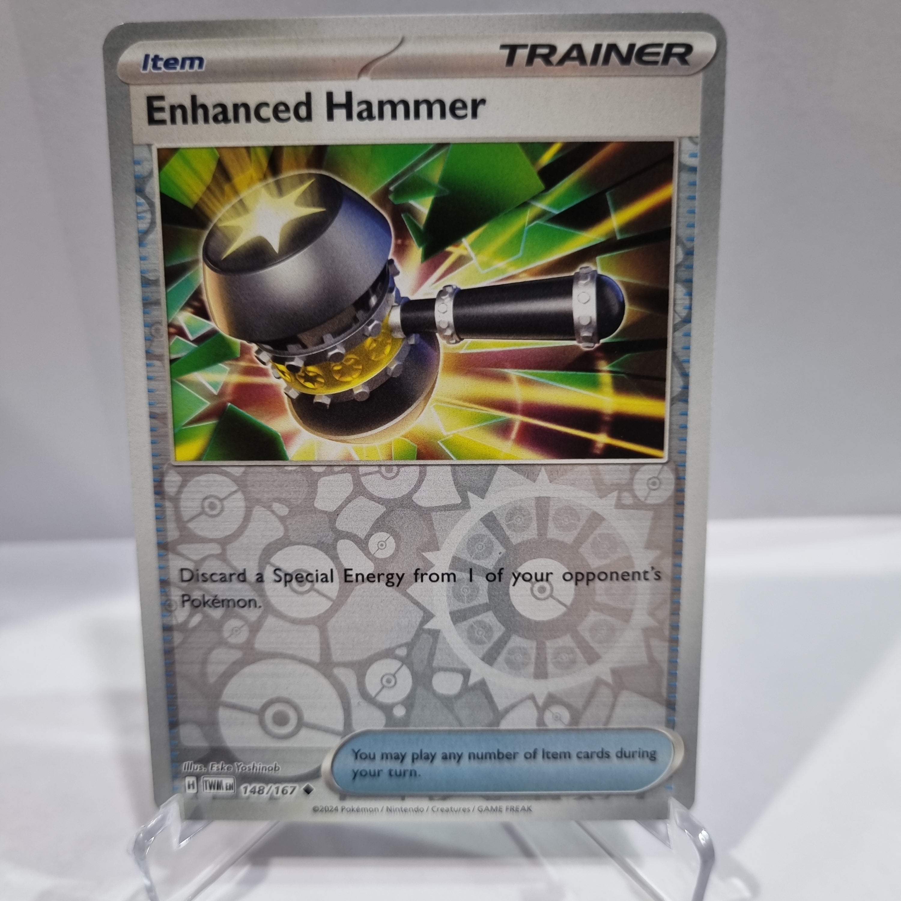Pokemon TCG Scarlet & Violet expansion Twilight Masquerades. Enhanced Hammer Reverse Holo card.