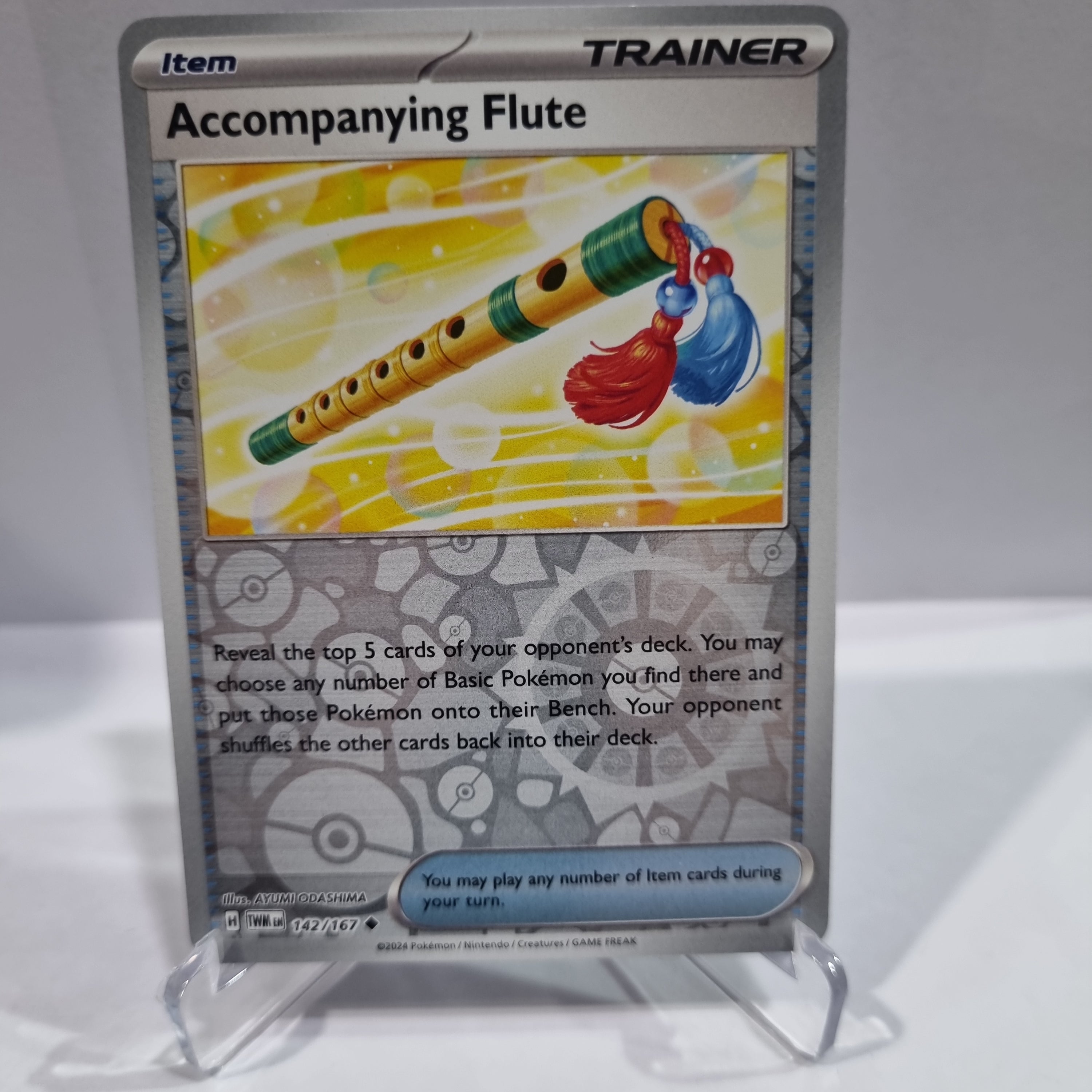 Pokemon TCG Scarlet & Violet expansion Twilight Masquerades. Accompanying Flute Reverse Holo card.