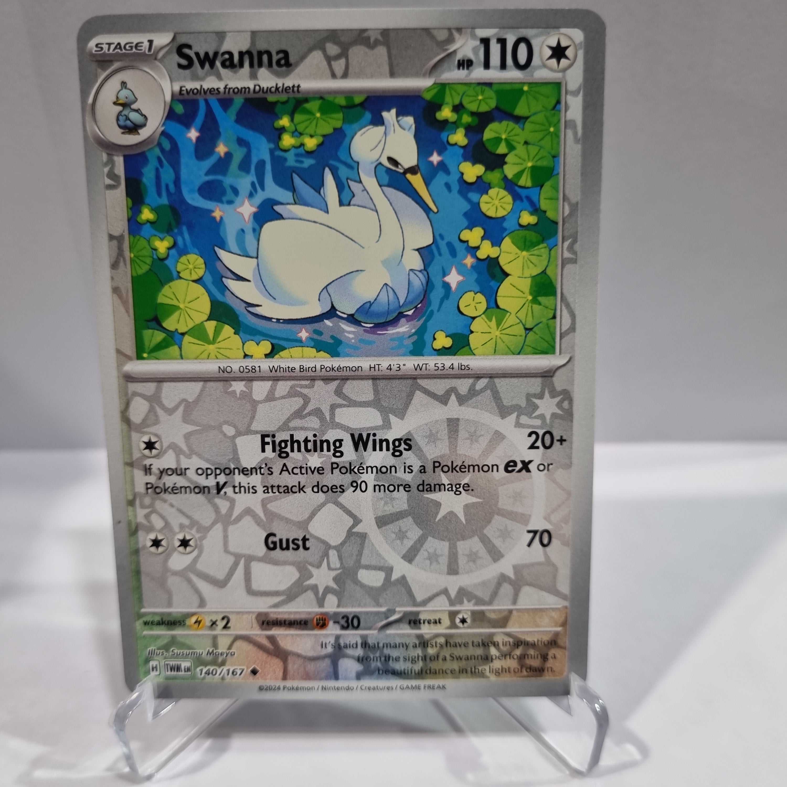 Pokemon TCG Scarlet & Violet expansion Twilight Masquerades. Swanna Reverse Holo card.