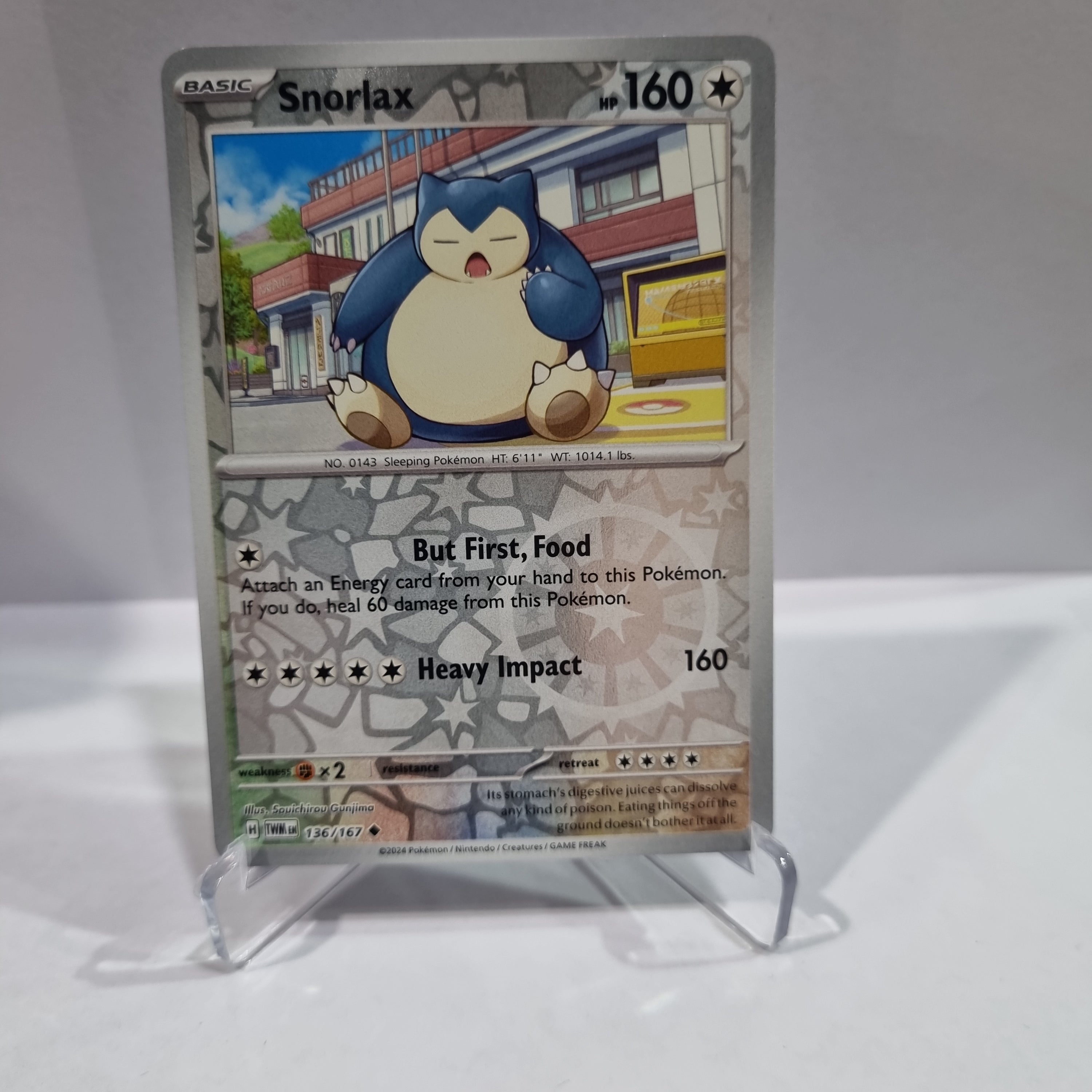 Pokemon TCG Scarlet & Violet expansion Twilight Masquerades. Snorlax Reverse Holo card.
