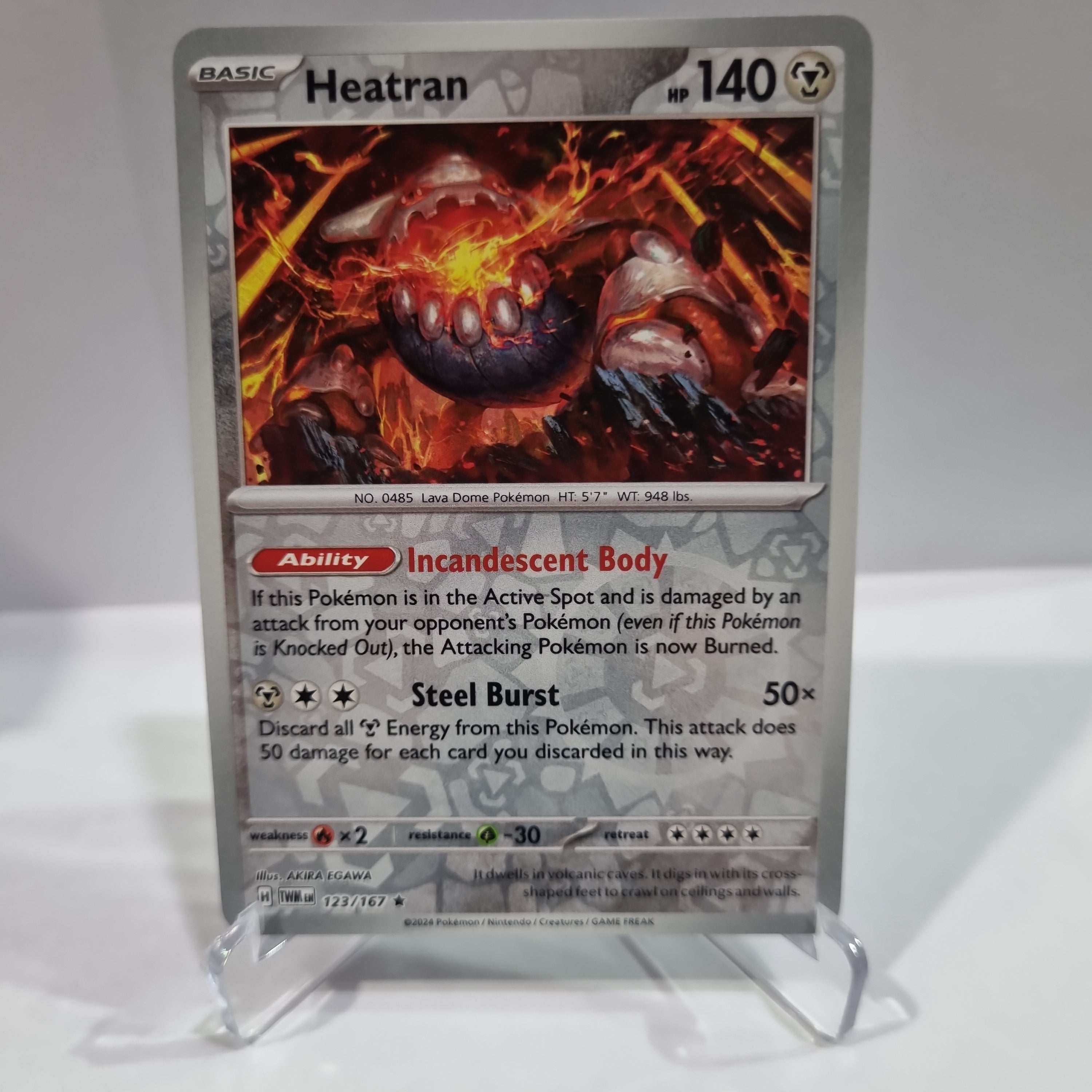 Pokemon TCG Scarlet & Violet expansion Twilight Masquerades. Heatran Reverse Holo card.