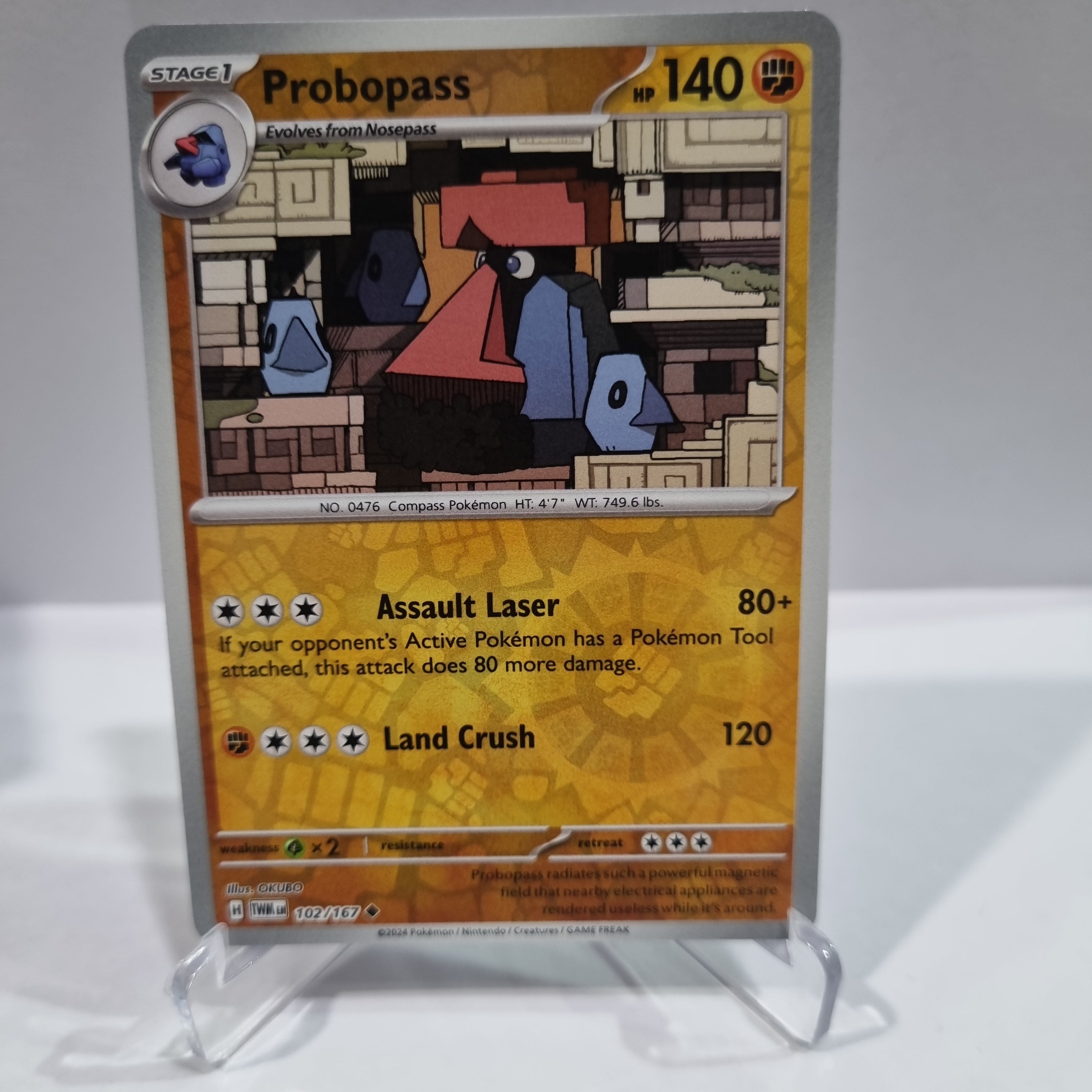 Pokemon TCG Scarlet & Violet expansion Twilight Masquerades. Probopass Reverse Holo card.