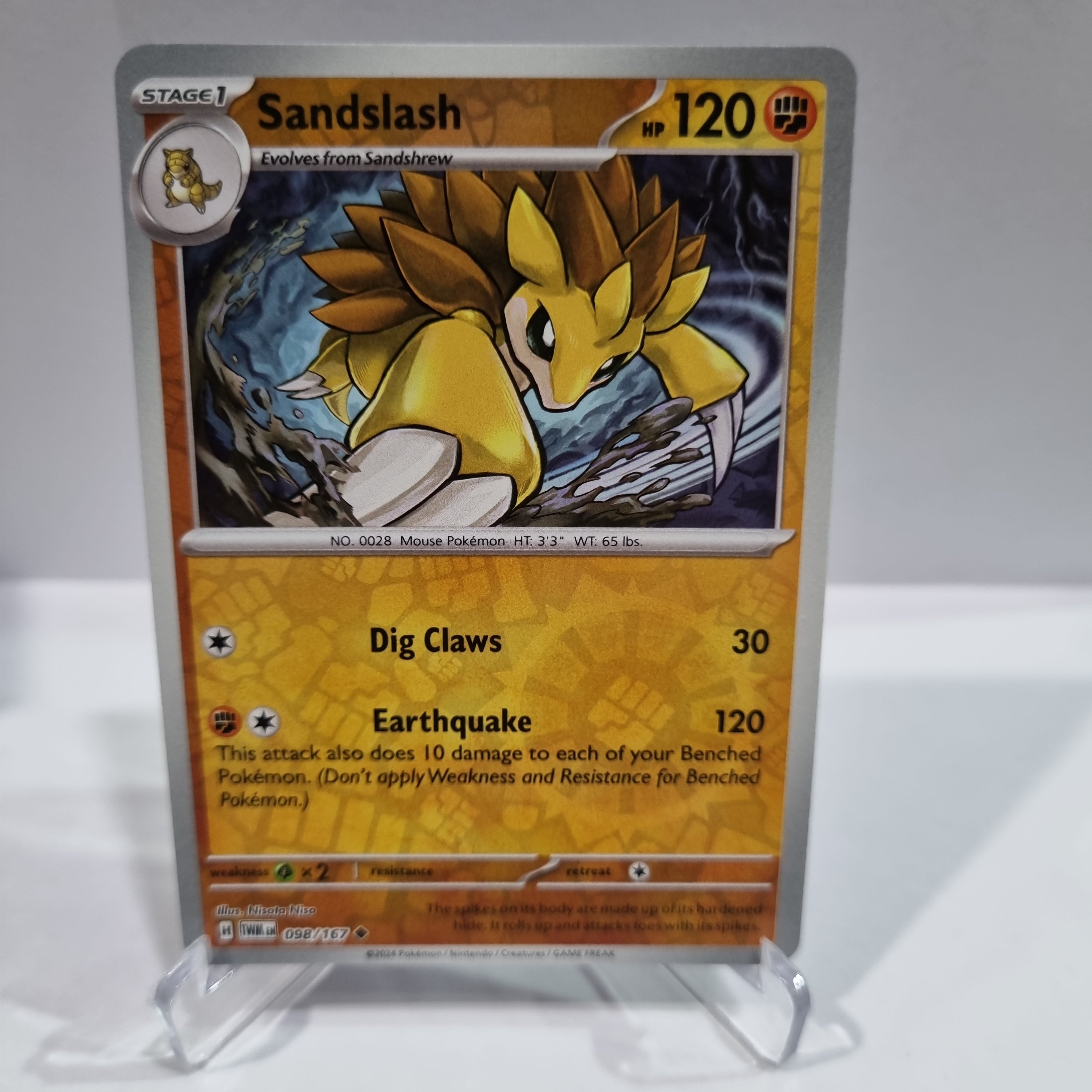 Pokemon TCG Scarlet & Violet expansion Twilight Masquerades. Sandslash Reverse Holo card.