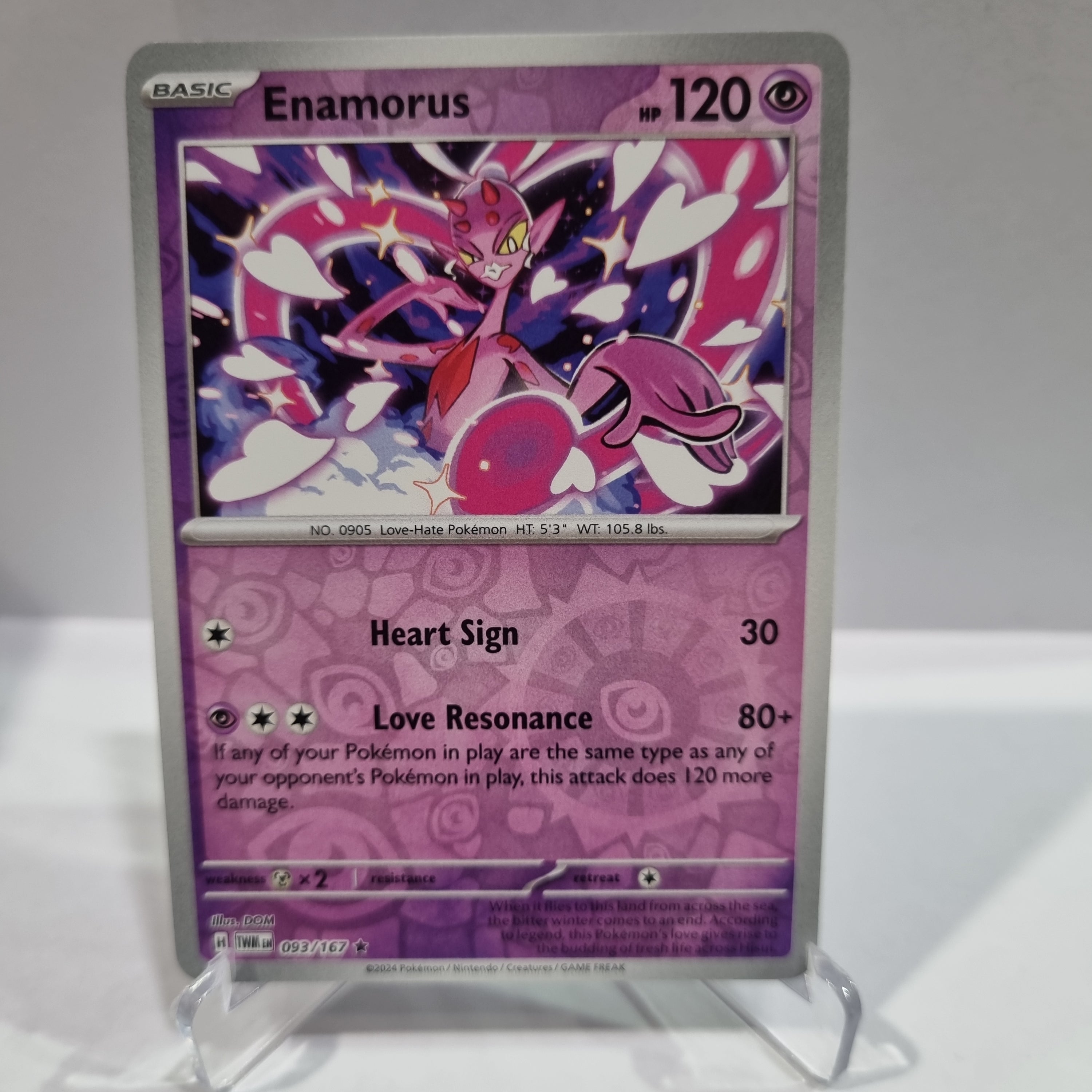 Pokemon TCG Scarlet & Violet expansion Twilight Masquerades. Enamorus Reverse Holo card.