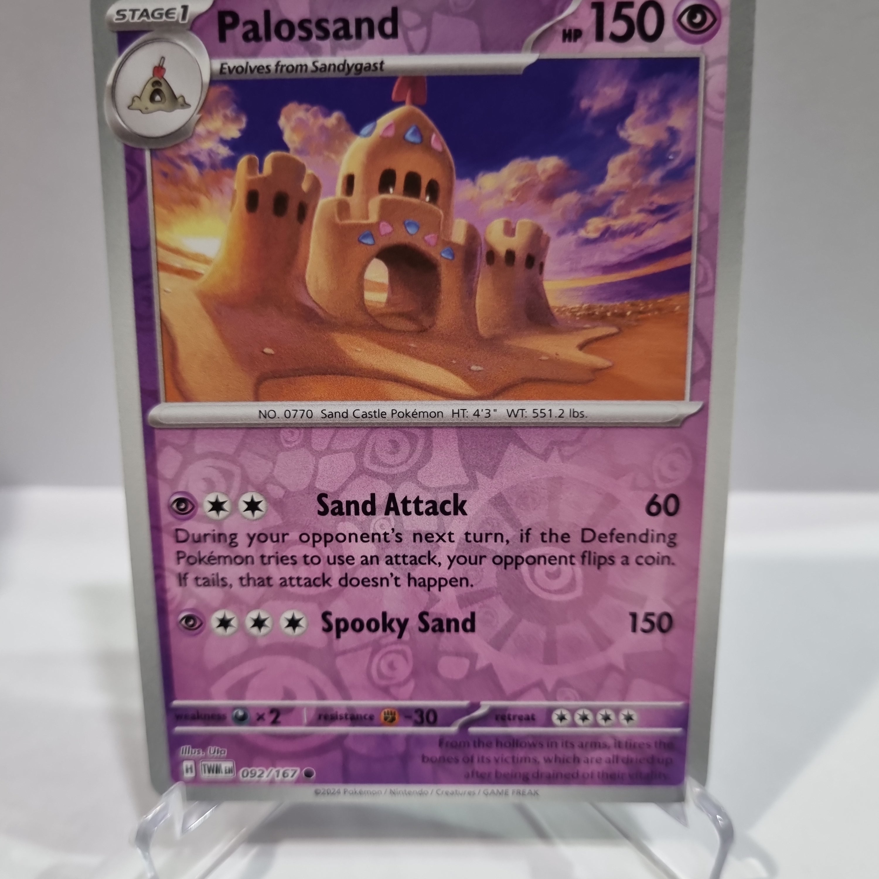 Pokemon TCG Scarlet & Violet expansion Twilight Masquerades. Palossand Reverse Holo card.