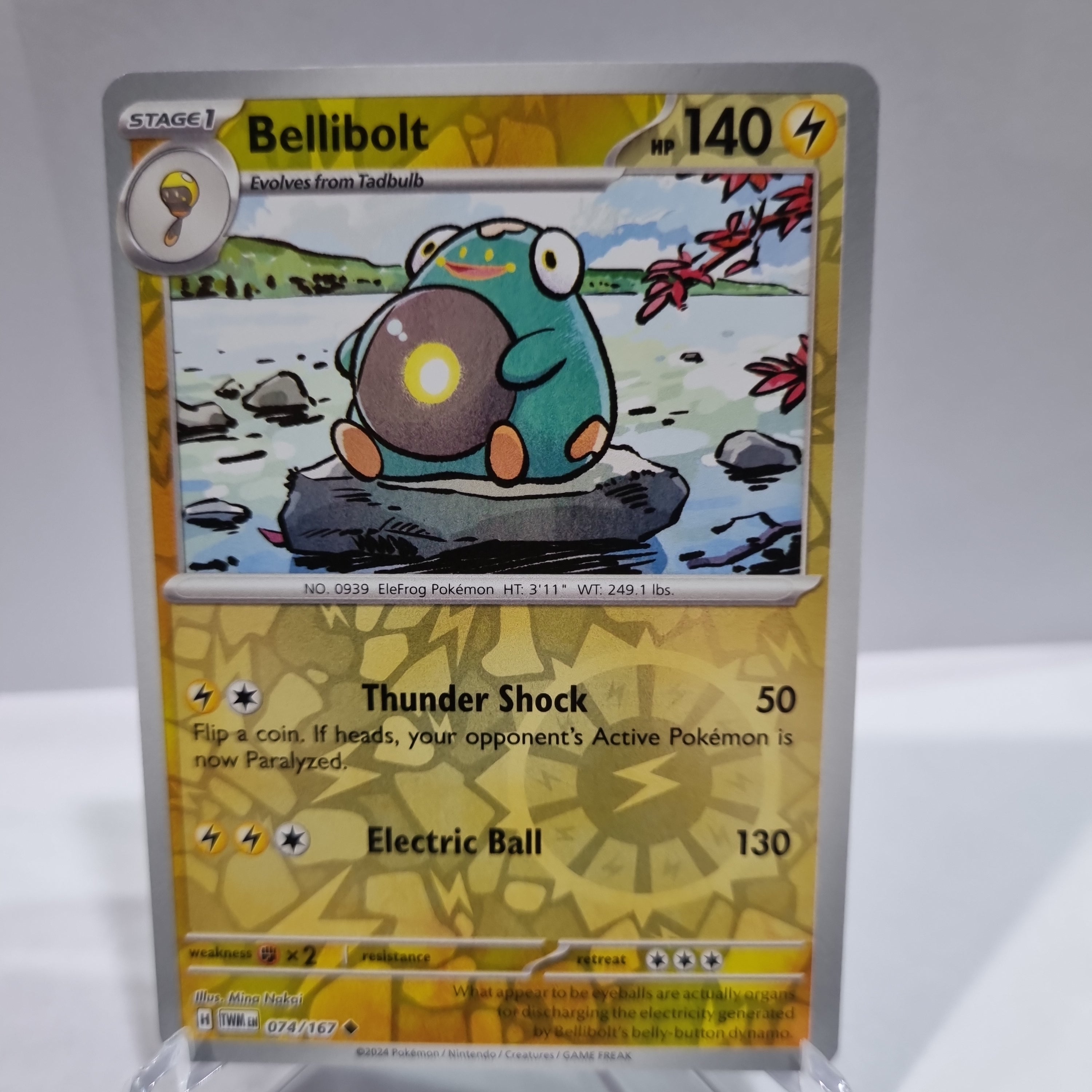 Pokemon TCG Scarlet & Violet expansion Twilight Masquerades. Bellibolt Reverse Holo card.