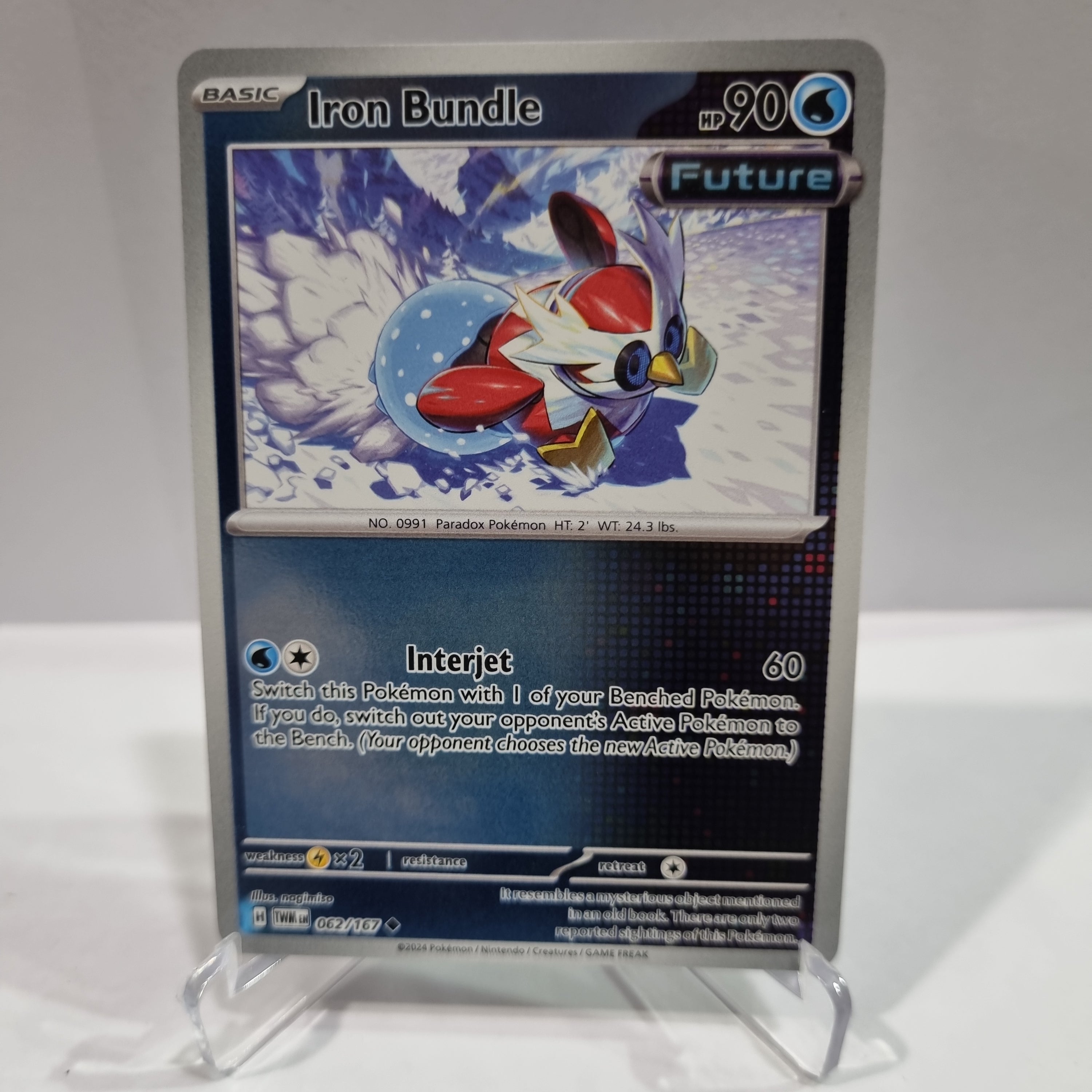 Pokemon TCG Scarlet & Violet expansion Twilight Masquerades. Iron Bundle Reverse Holo card.