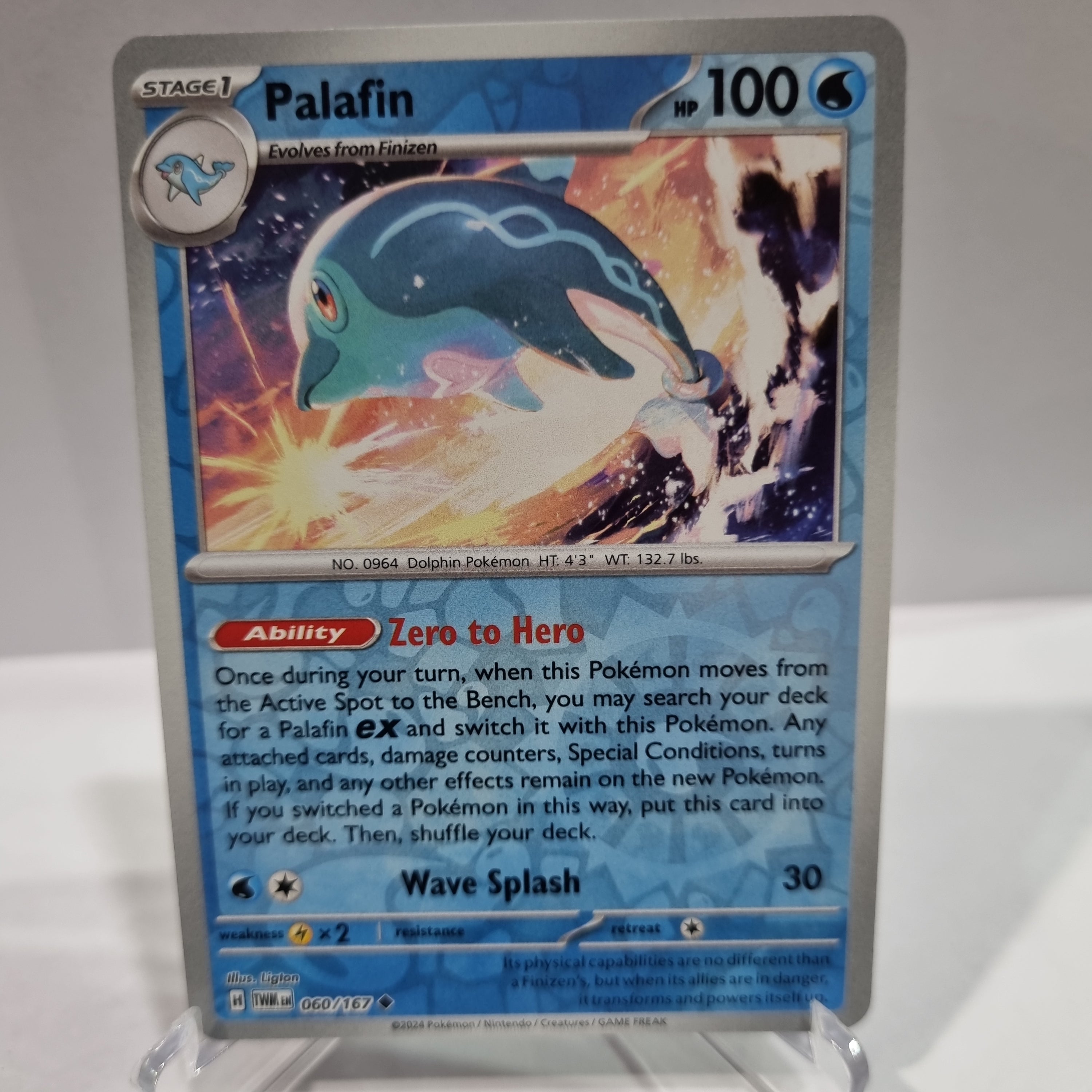 Pokemon TCG Scarlet & Violet expansion Twilight Masquerades. Palafin Reverse Holo card.