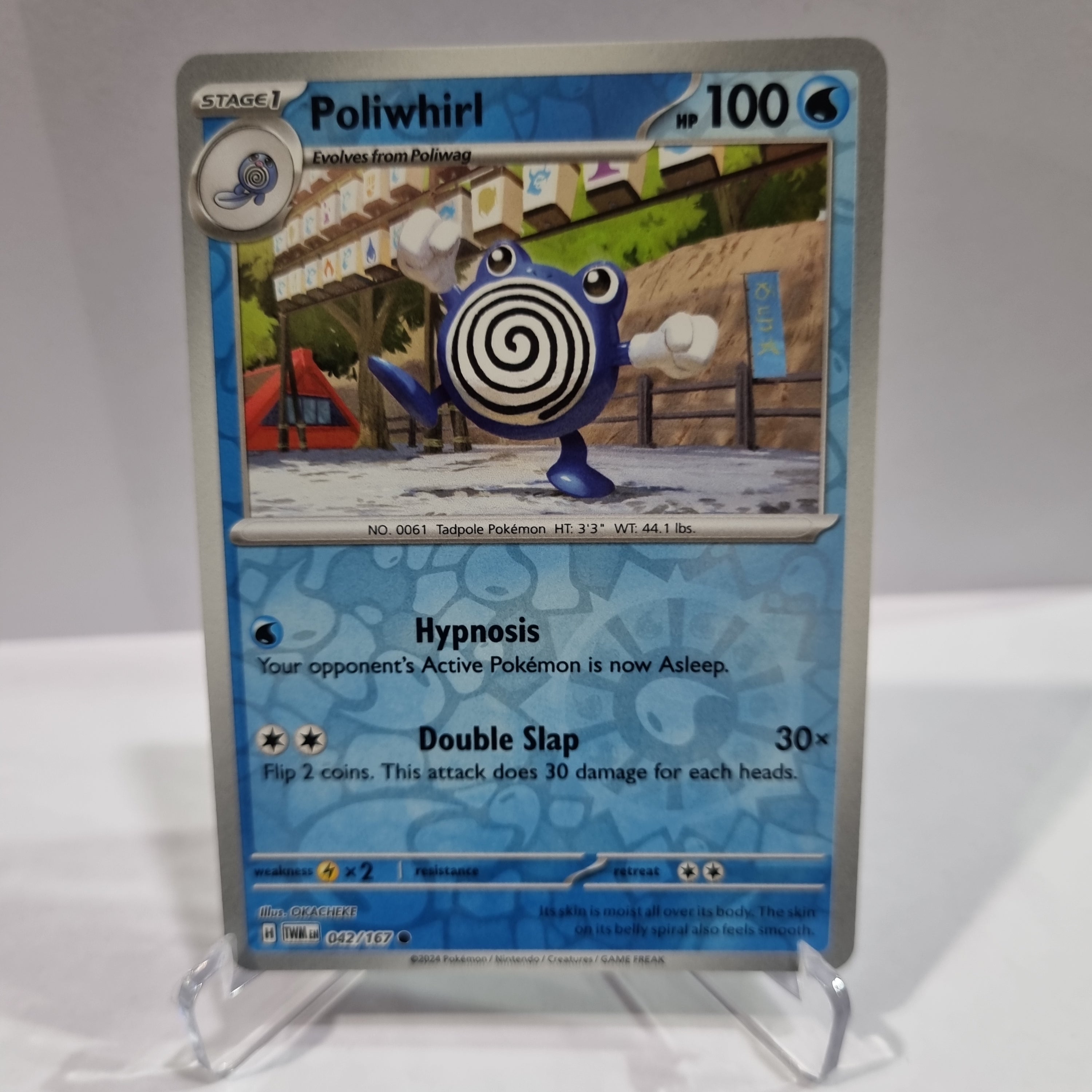 Pokemon TCG Scarlet & Violet expansion Twilight Masquerades. Poliwhirl Reverse Holo card.
