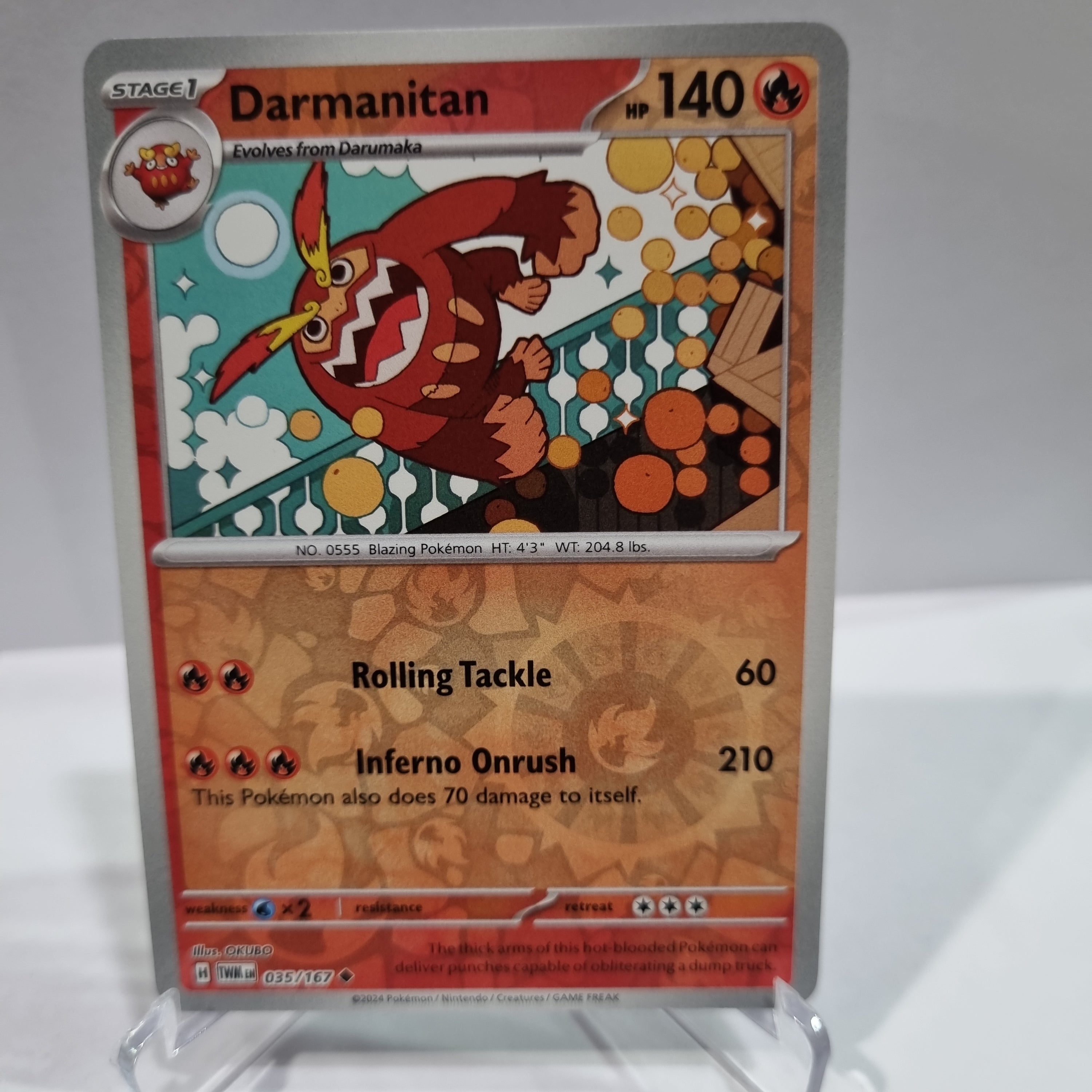 Pokemon TCG Scarlet & Violet expansion Twilight Masquerades. Darmanitan Reverse Holo card.